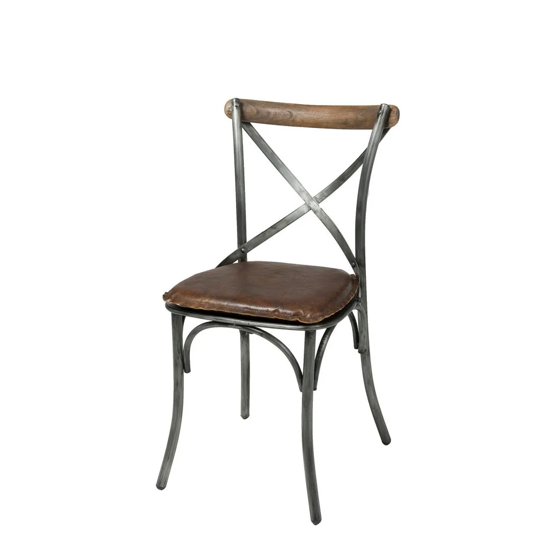 Briar Metal Crossback Chair, Set of 2, Gunmetal/ Vintage Brown