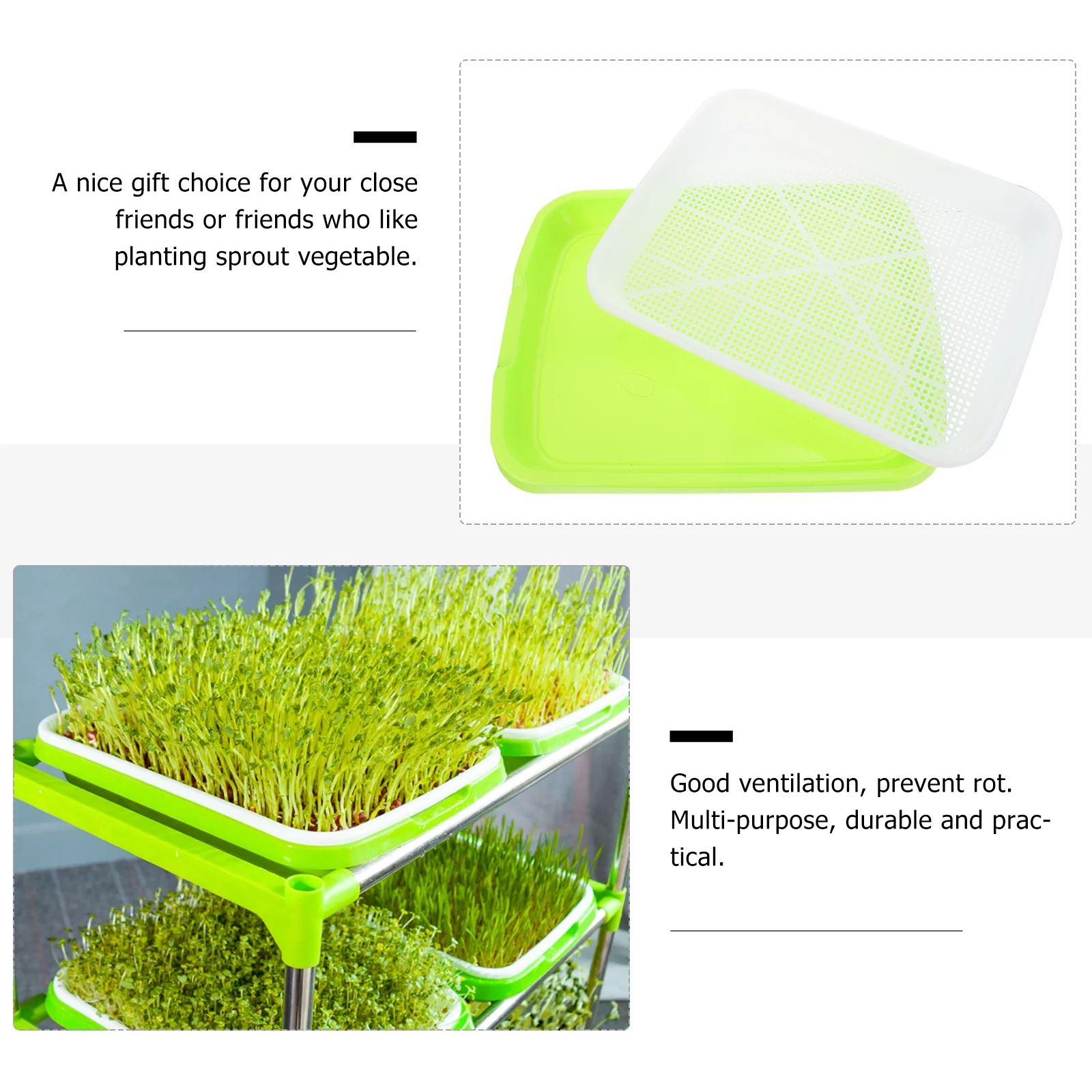 Gongxipen 2 Sets Sprout Vegetable Seedlings Tray Wheatgrass Double-layer Seedlings Box