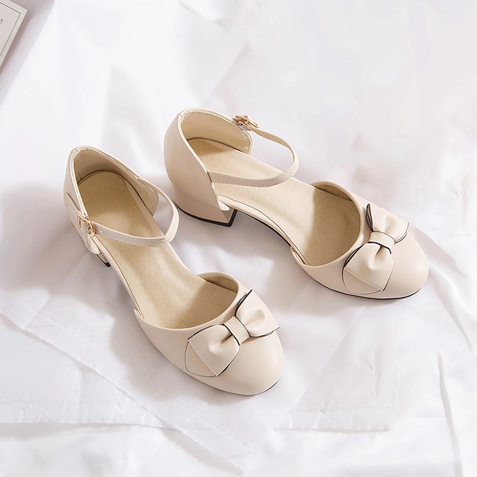 NOKIO Girls' Block Heel Sandals Kids Mary Jane Sandals Girls' School Sandals Big Kids Children Girls Closed Toe Low Heeled Thick Heeled High Heels Princess Shoes Party Wedding Daily Shoes