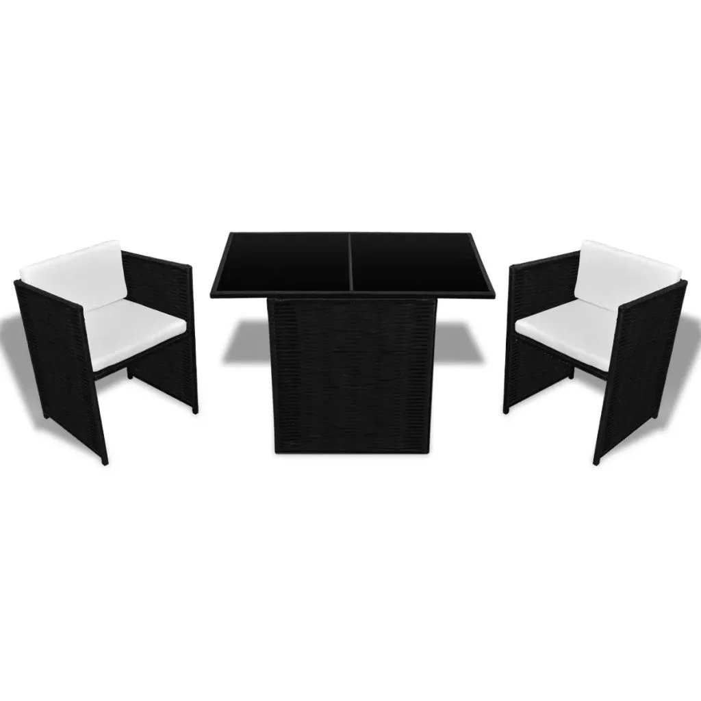 walmeck 3 Piece Bistro Set with Cushions Poly Rattan Black