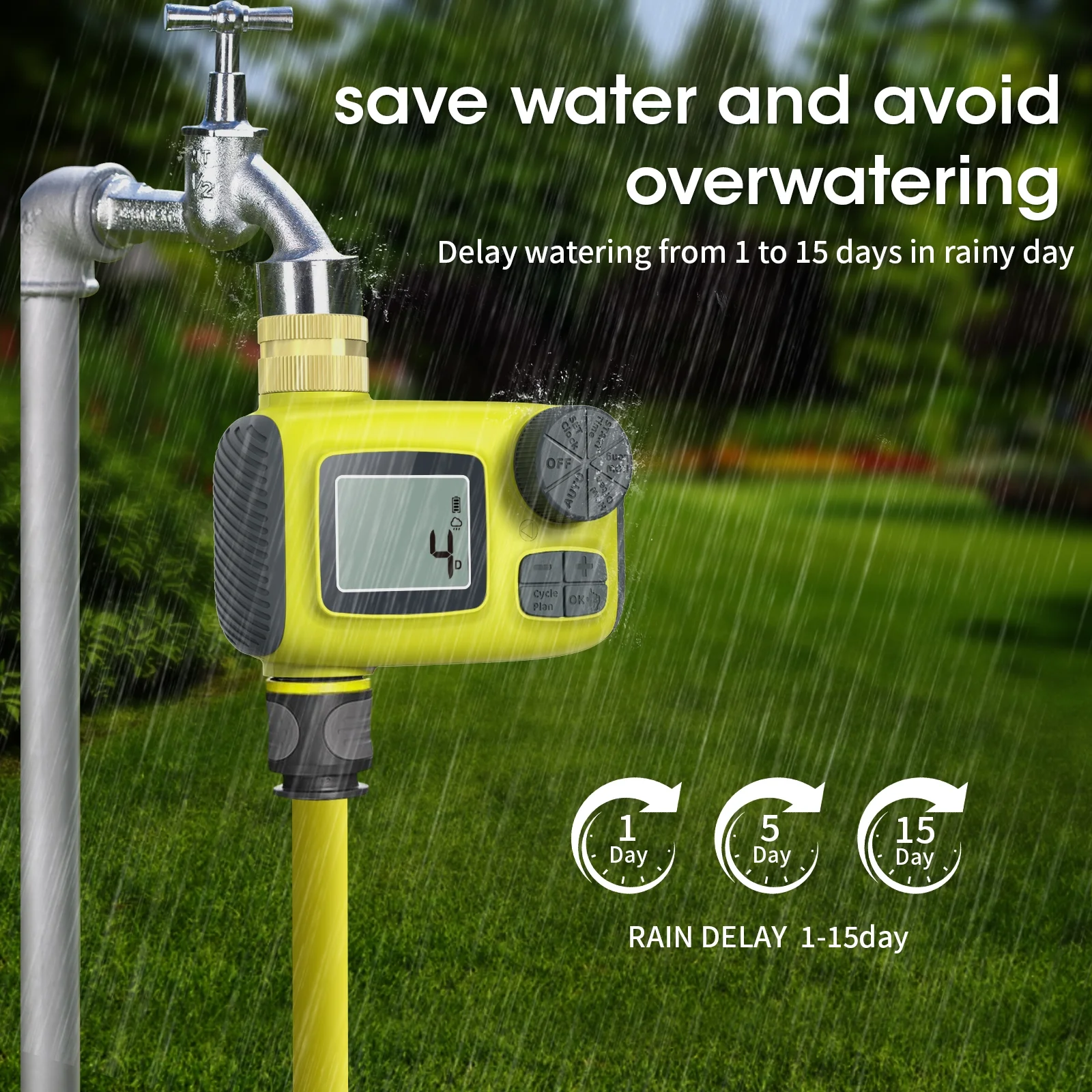 Irrigation ,Outlet Sprinkler Waterproof Lcd Valves With Function Rain Delay With Rain Delay Child 1 Outlet Sprinkler With And Duration Functions Screen Lock Ip65 Waterproof With Water 1