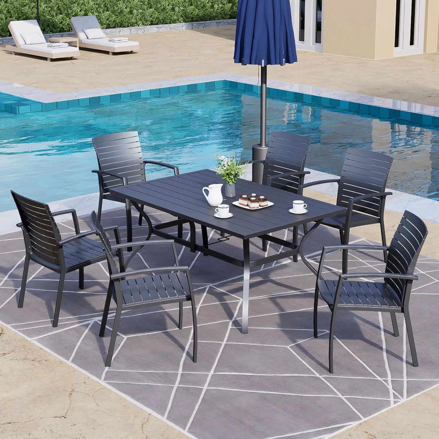 Black Stackable Patio Dining Chairs - Set of 2 - Aluminum - Space Saving - Lawn Furniture for Porch, Garden, Poolside