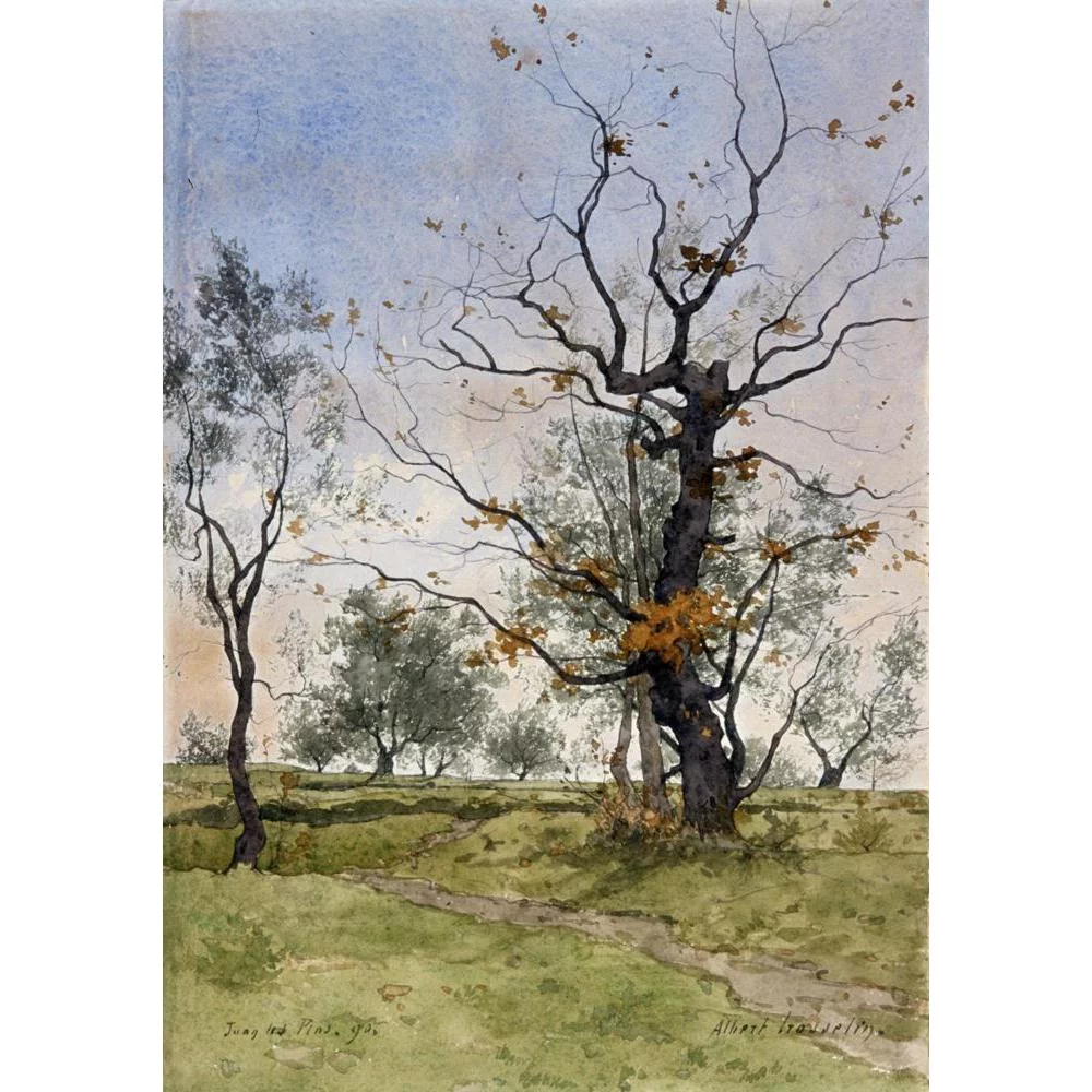 Albert Gosselin 18x24 Black Ornate Framed Double Matted Museum Art Print Titled: Oak and Olive Trees in Juan-Les-Pins (1890)