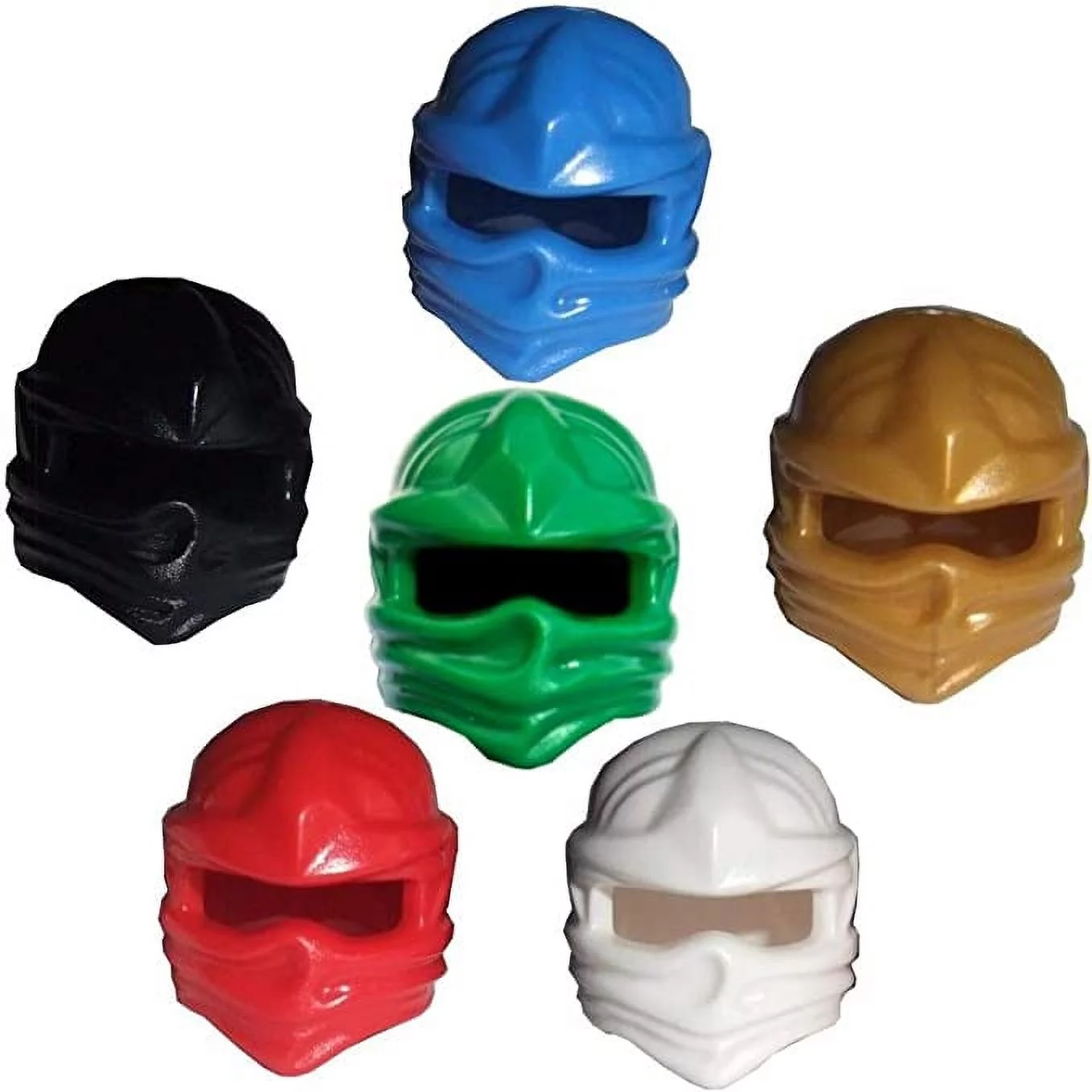 LEGO 6 NINJAGO Minifigure Hoods / Ninja Head WRAP Masks - Gold and Green for Lloyd GARMADON, RED Kai, Blue Jay, White Zane and Cole Black