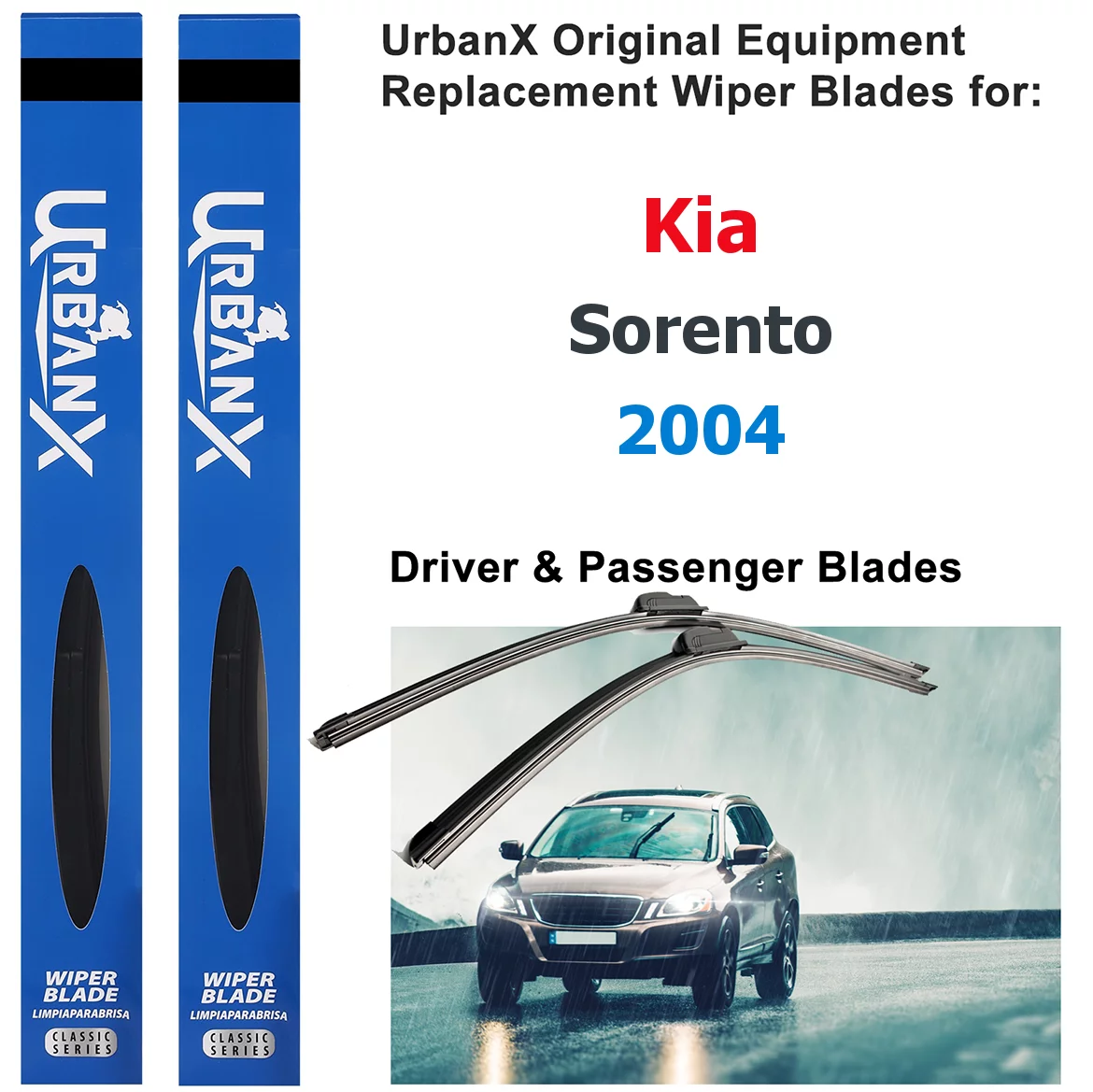 UrbanX 2-IN-1 All Seasons Water Repellency Original Equipment Replacement Wiper Blades For 2004 Kia Sorento 24