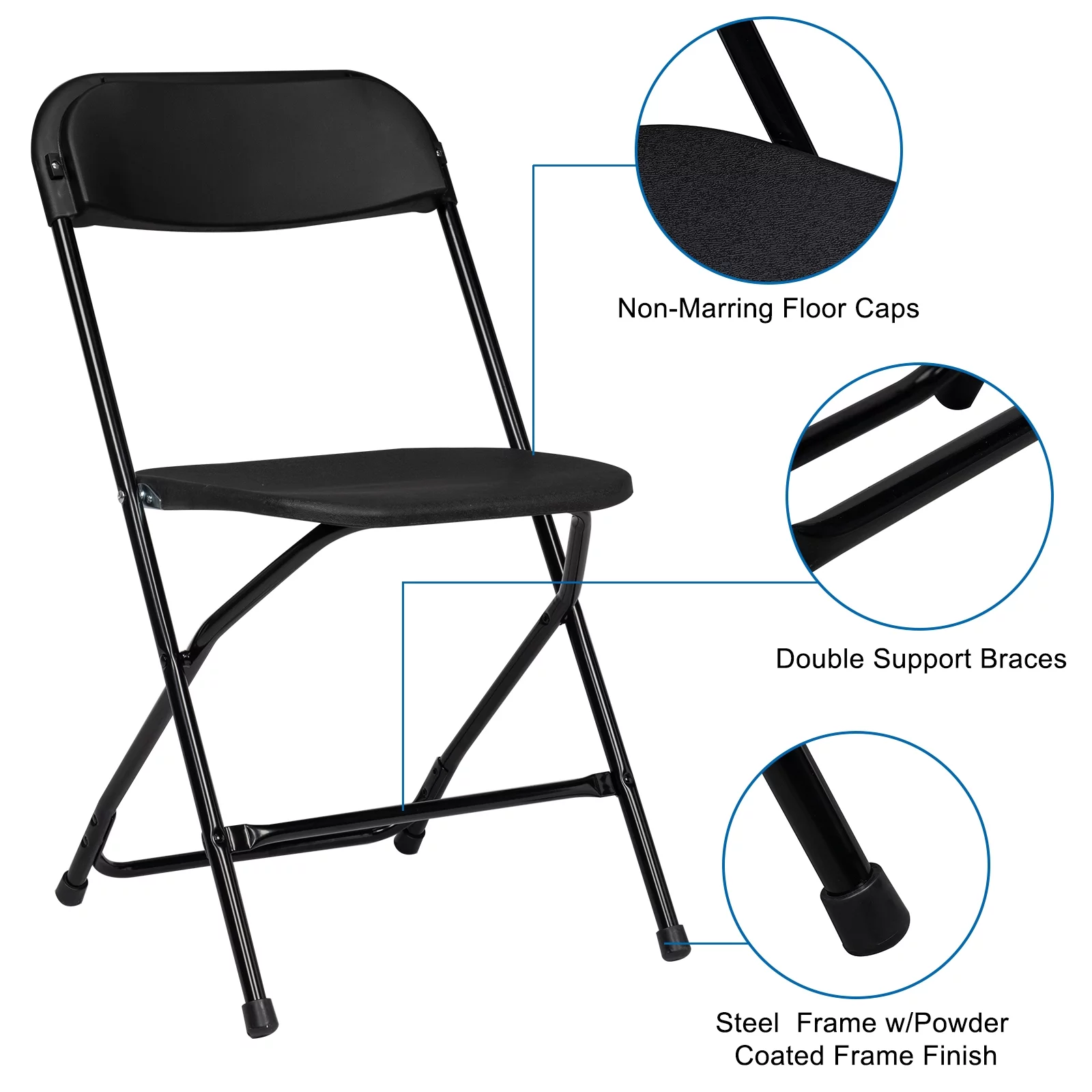 Pack of 10 Black Plastic Folding Chairs - Injection Molded, Classic Design, Ideal for Garden Parties and Events