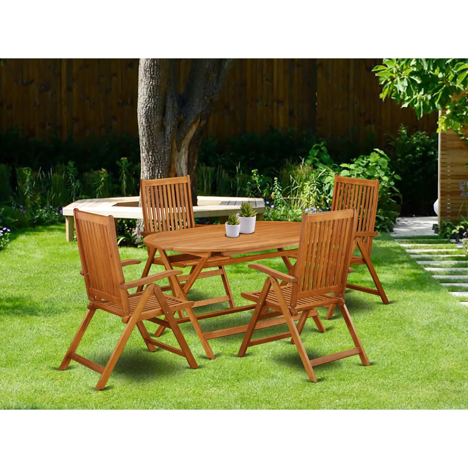 East West Furniture Diboll 5-piece Wood Outdoor Set in Natural Oil