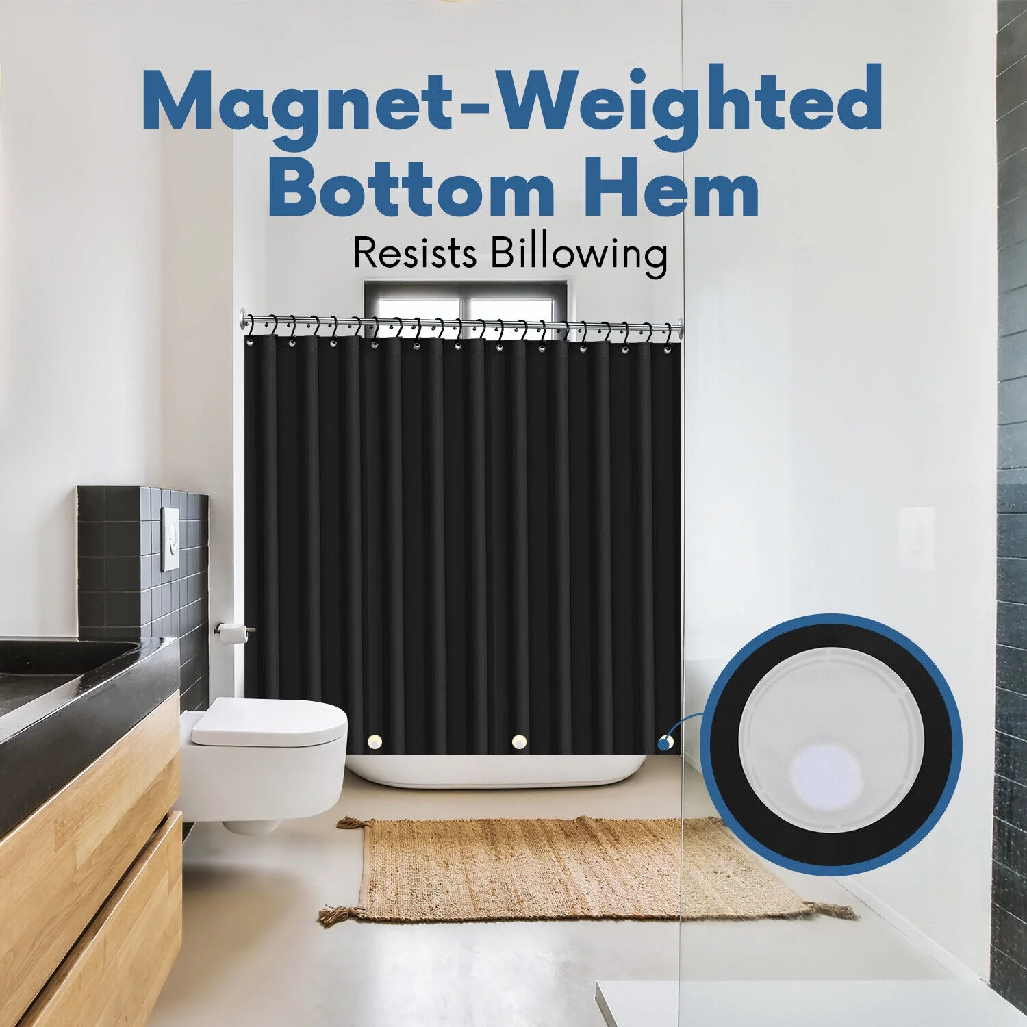 HEAVY DUTY MILDEW FREE VINYL WATERPROOF SHOWER CURTAIN LINER WITH MAGNETS