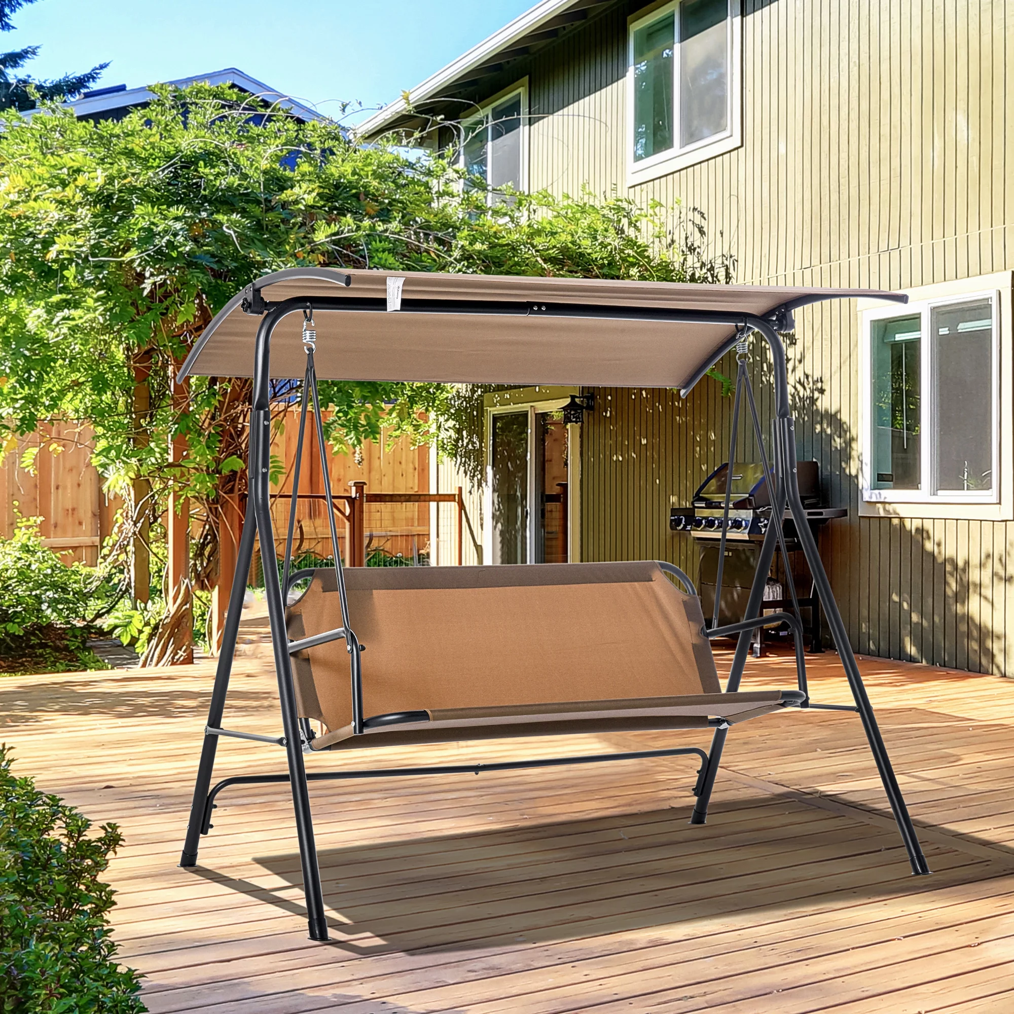 Outdoor Backyard Swinging Patio Bench w/ Comfortable Bench-Style Seat