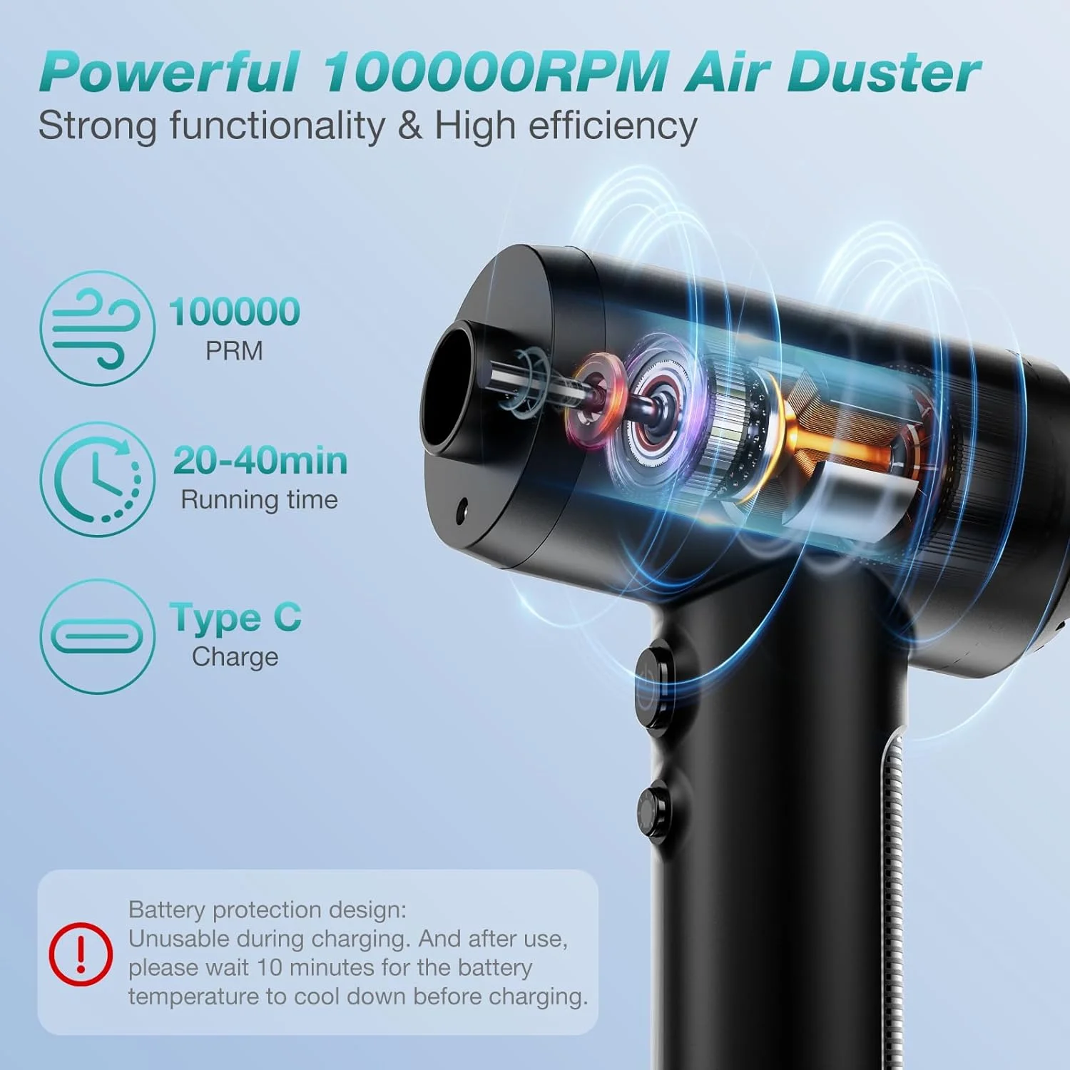 3 in 1 Compressed Air Duster/Pump & Wireless Vacuum Cleaner - 3 Level Adjustable, 68W Power - Cordless Portable Air Blower with LED Light & 10 Kits for Keyboard, Car, Replace Air Can