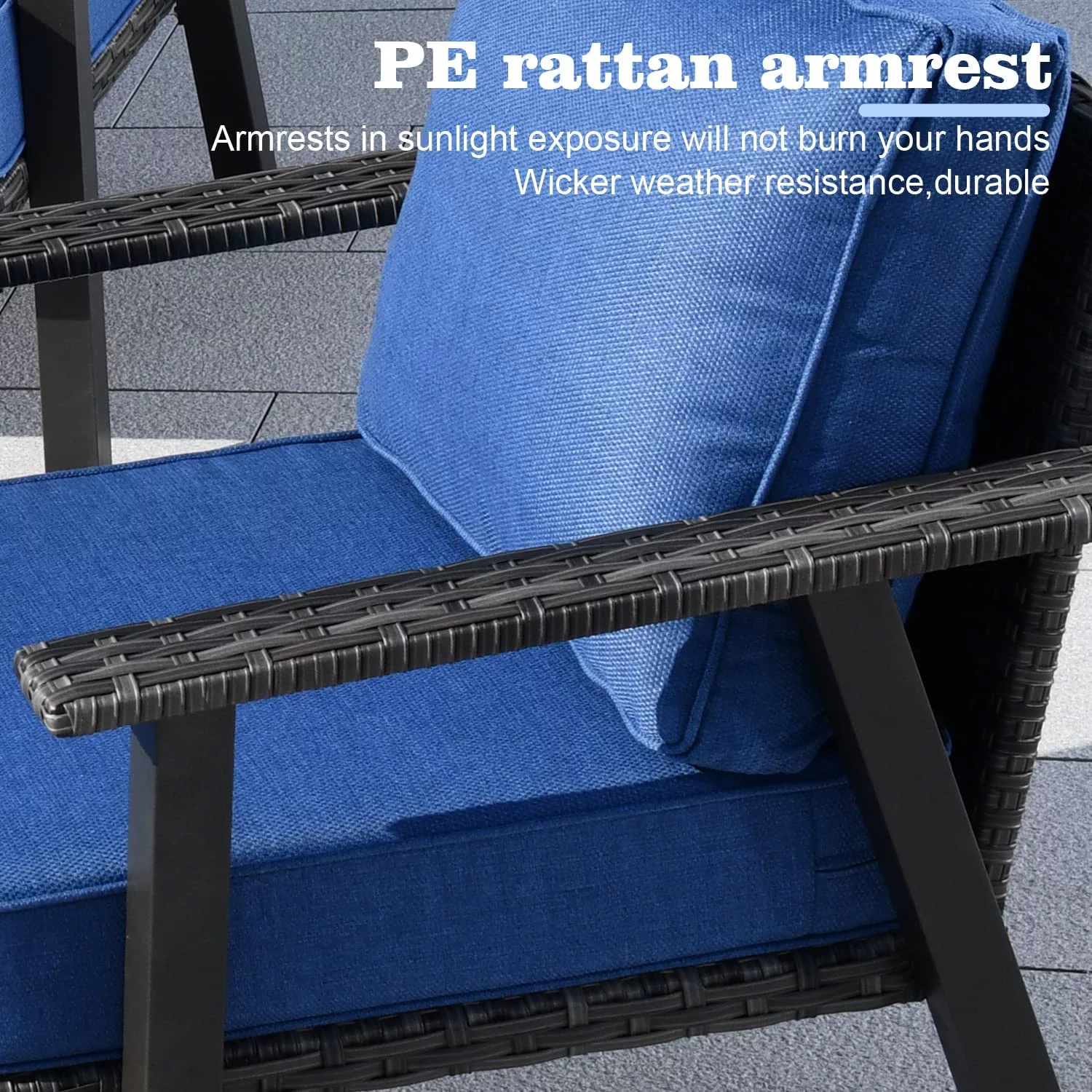 HOOOWOOO Outdoor  6 Piece Modern Conversation Set with 3 Seat Sofa 2 PCS All-Weather Wicker Chair Tempered Glass Top Table and Ottoman Footstool Dark Grey Cushions