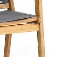 GDF Studio Specter Outdoor Acacia Wood and Rope 3 Piece Chat Set, Teak, Natural, and Dark Gray