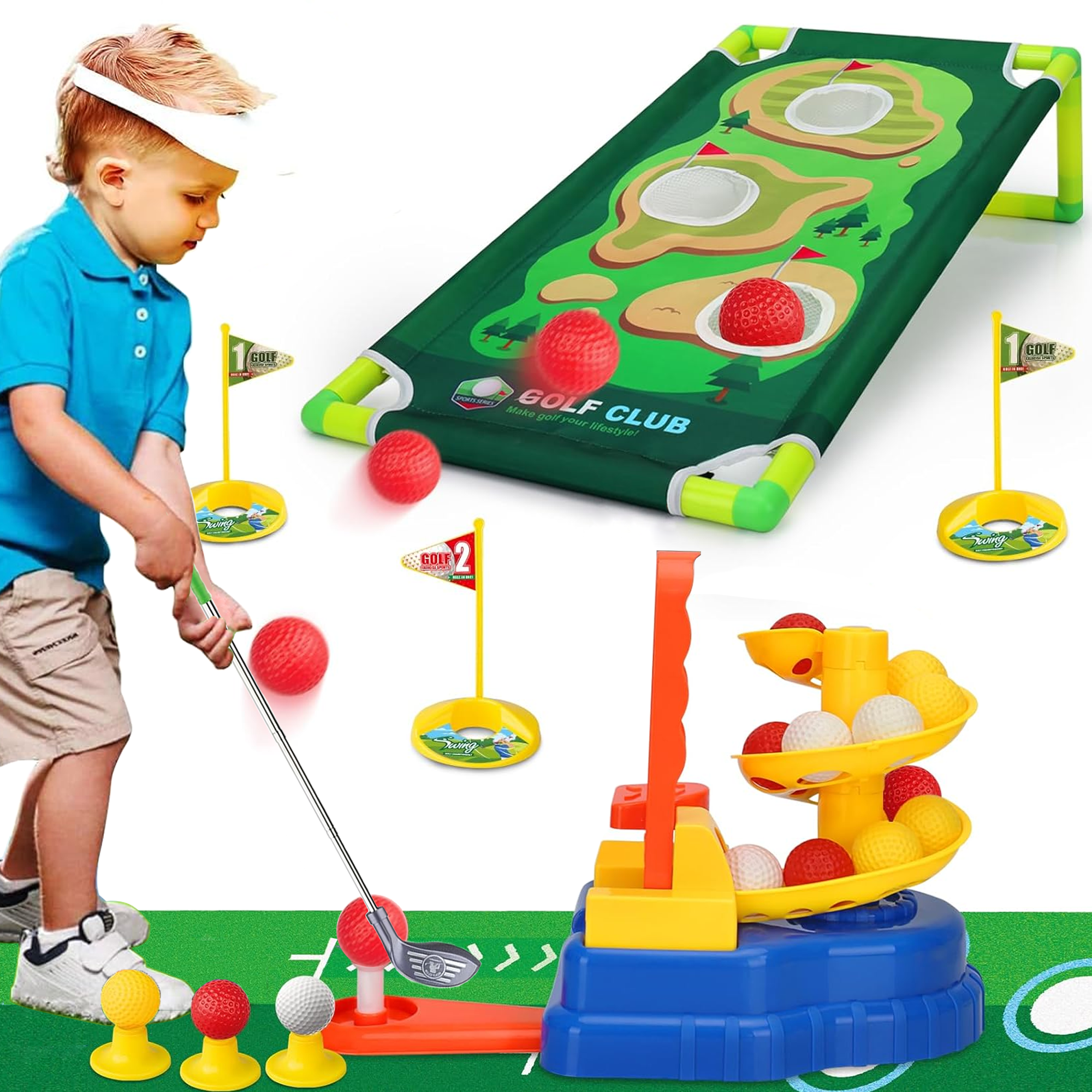 Richgv Toddler Golf Toy Set with Golf Board Putting Mat, Kids Golf Club Outdoor Indoor Sports Toys for Kids 3 4 5 6, Birthday Christmas Boys Girls Gifts