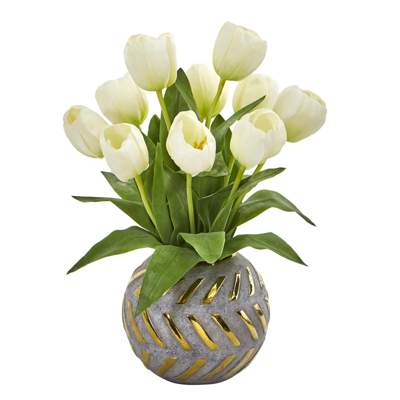 Nearly Natural Tulip Artificial Arrangement in Decorative Vase