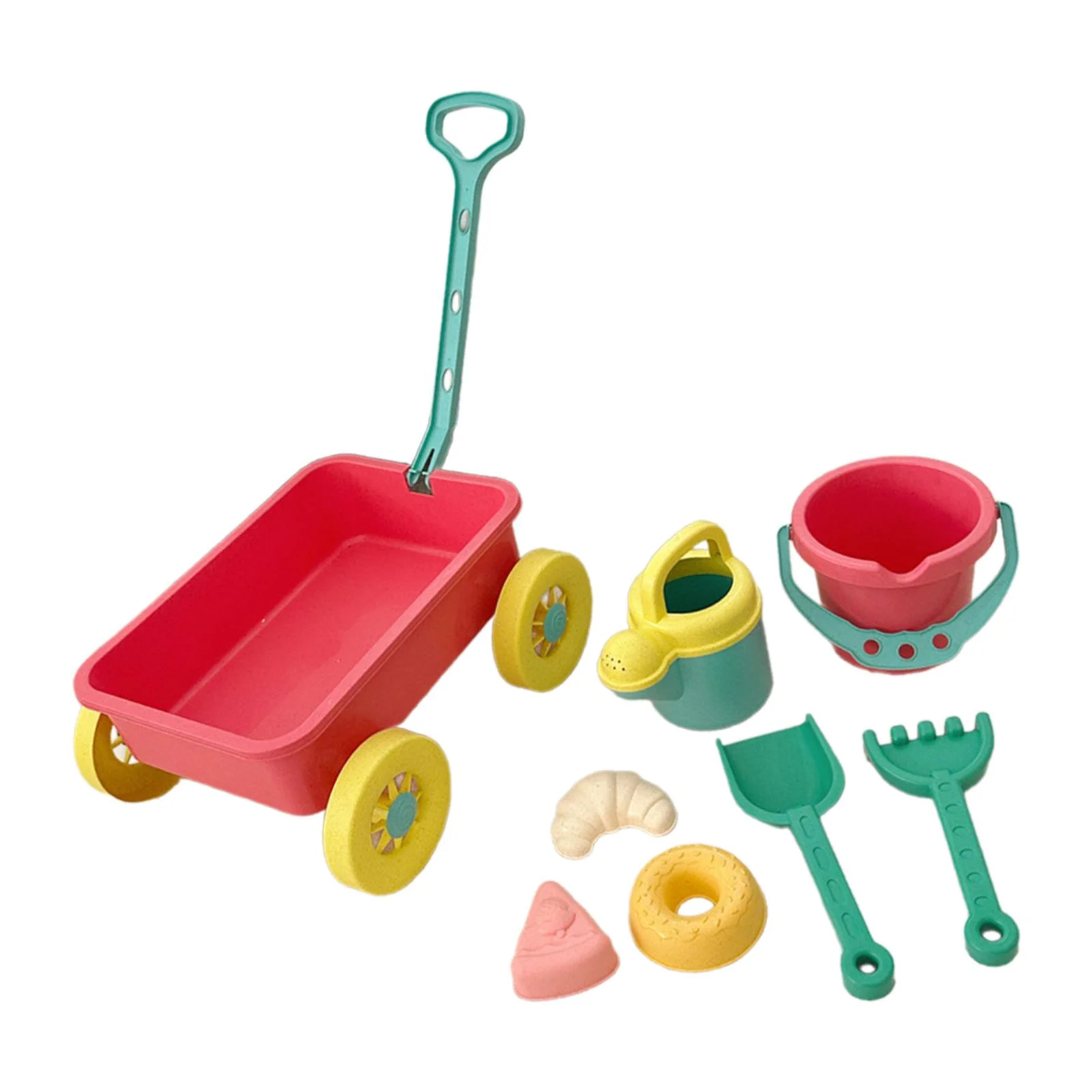 MERIGLARE Beach Toy Small Wagon Montessori Sand Wheel Water Pail Tool Kids Pretend Play Wagon for Birthday Garden Backyard Kids Child pink