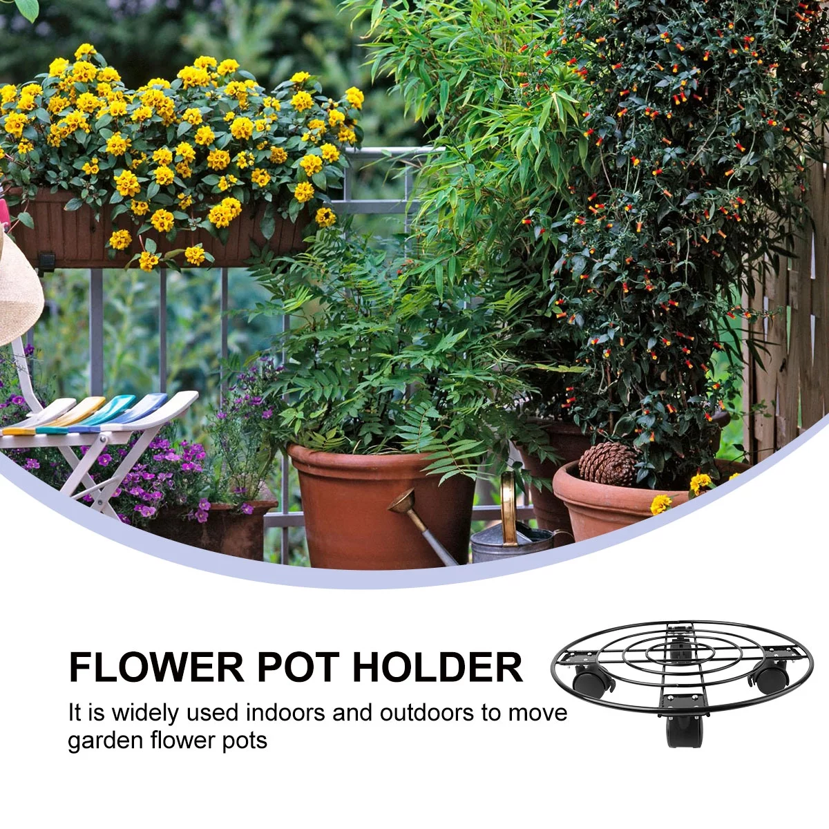 Gongxipen Iron Flower Pot Holder with Wheels Movable Flower Pot Rack Potted Plants Stand