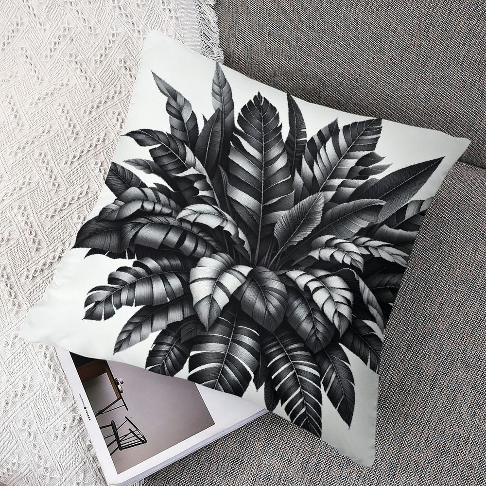 TIAOTIAOHOU Black White Tropical Plants Monstera Leaf Areca Palm Banana Leaves High-Quality Plush Pillowcase Set of 2 White