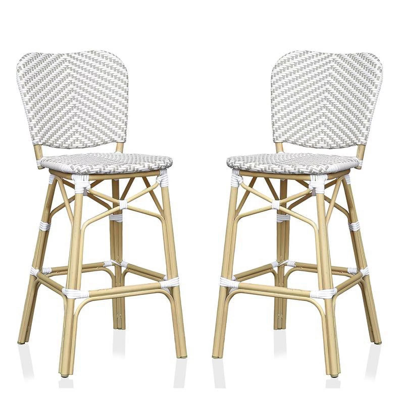 Furniture of America Adino Aluminum Patio Bar Chair in Gray (Set of 2)