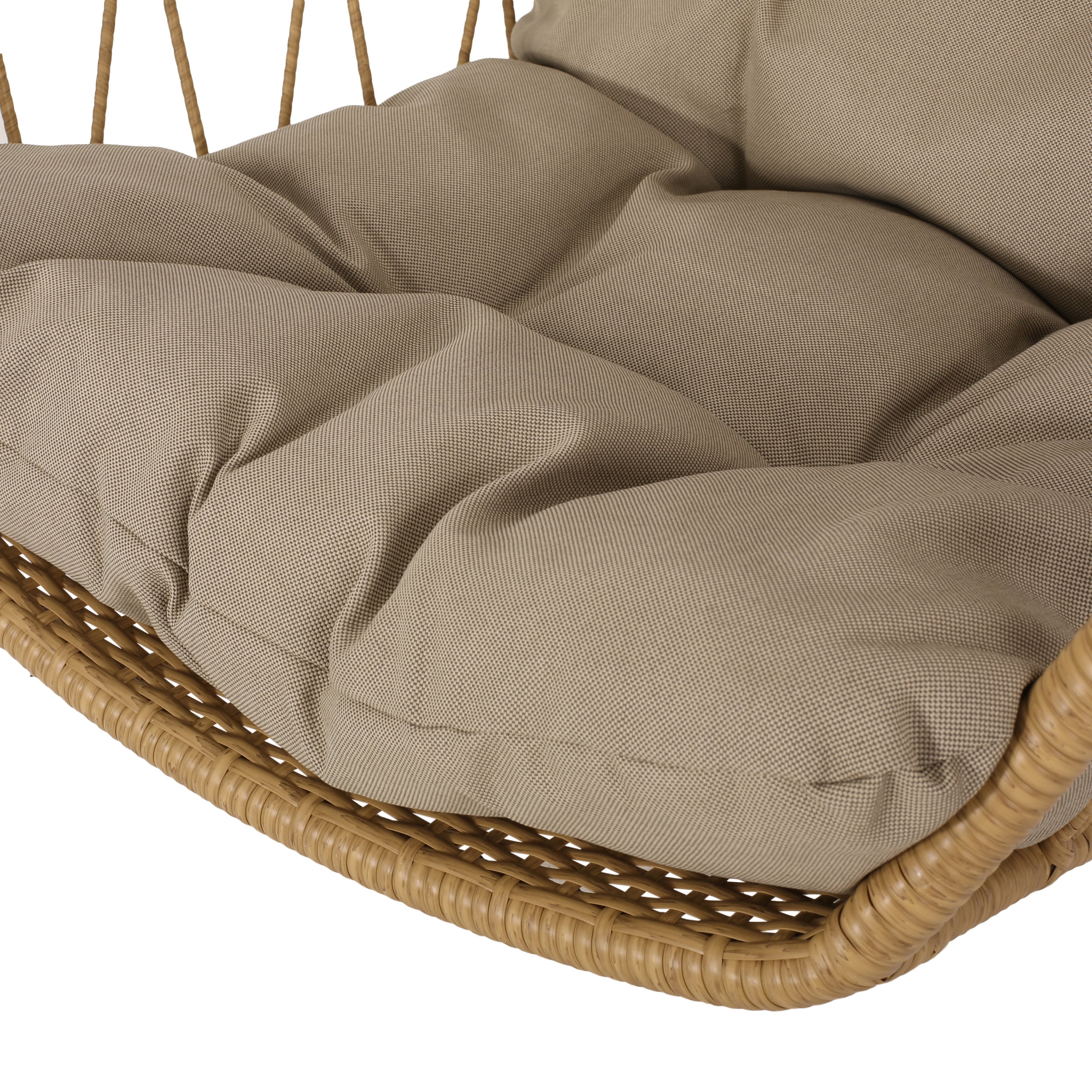 Noble House Ricketson Wicker Rattan Hanging Chair with Cushion - Light Brown/Tan