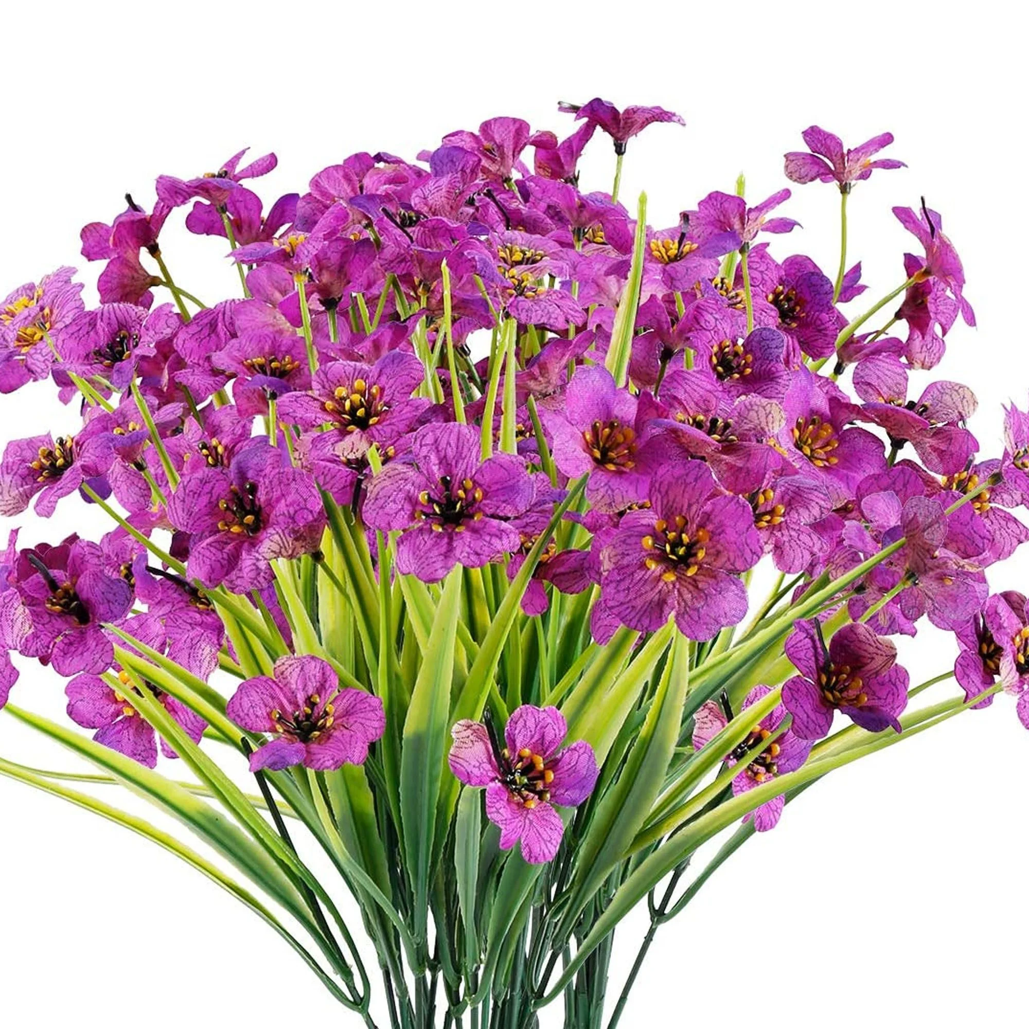 Deago 6 Bundles Artificial Violet Flowers Outdoor UV Resistant Shrubs Fake Flowers No Fade Plastic Plants Garden Porch Window Box Decorating (Purple)