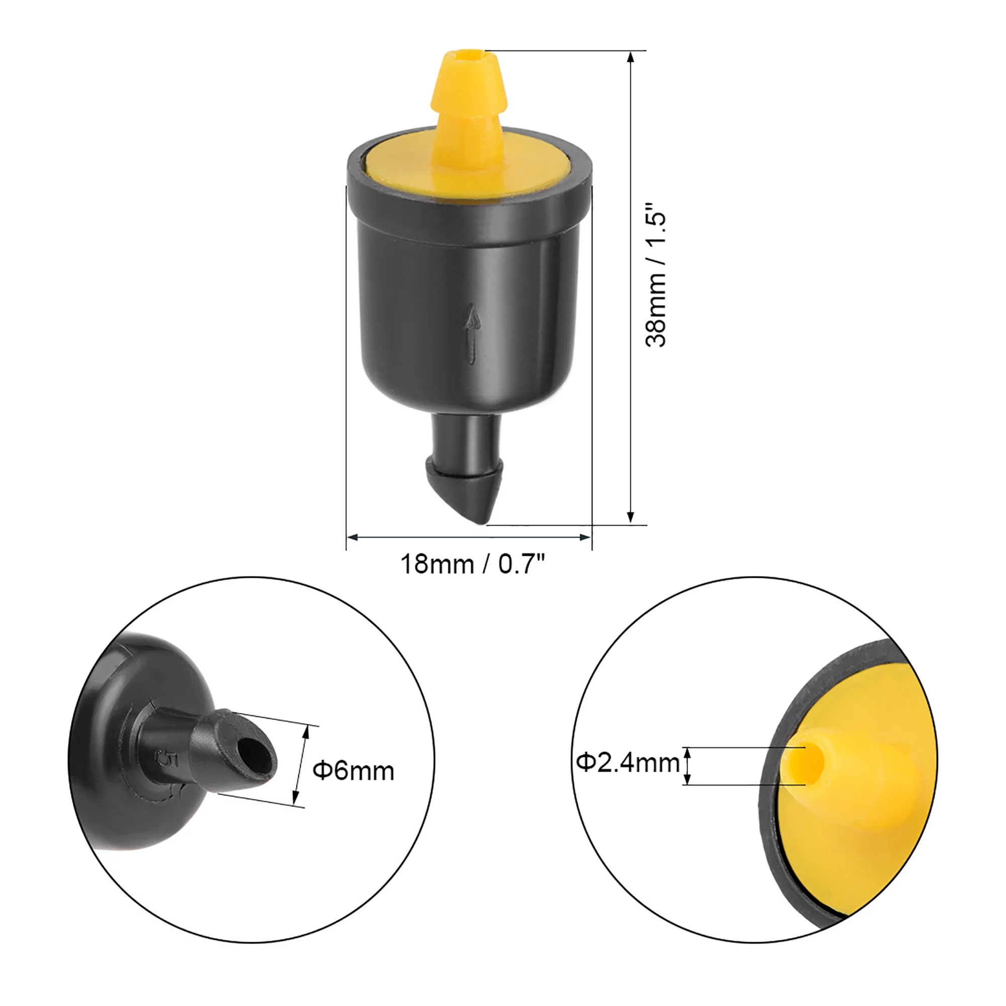 Pressure Compensating Dripper 5 GPH 20L/H Emitter for Garden Lawn Drip Irrigation Barbed Hose Connector Yellow 50pcs