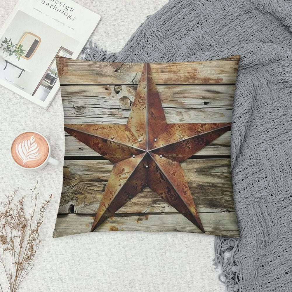 BCIIG  Western Pillow Cover 18x18 Inch,West Texas Star Throw Pillow Cover,Rustic Farmhouse Style Decorative Pillow Cover,Grey Wooden Barn Door Cushion Case for Bed Sofa Couch