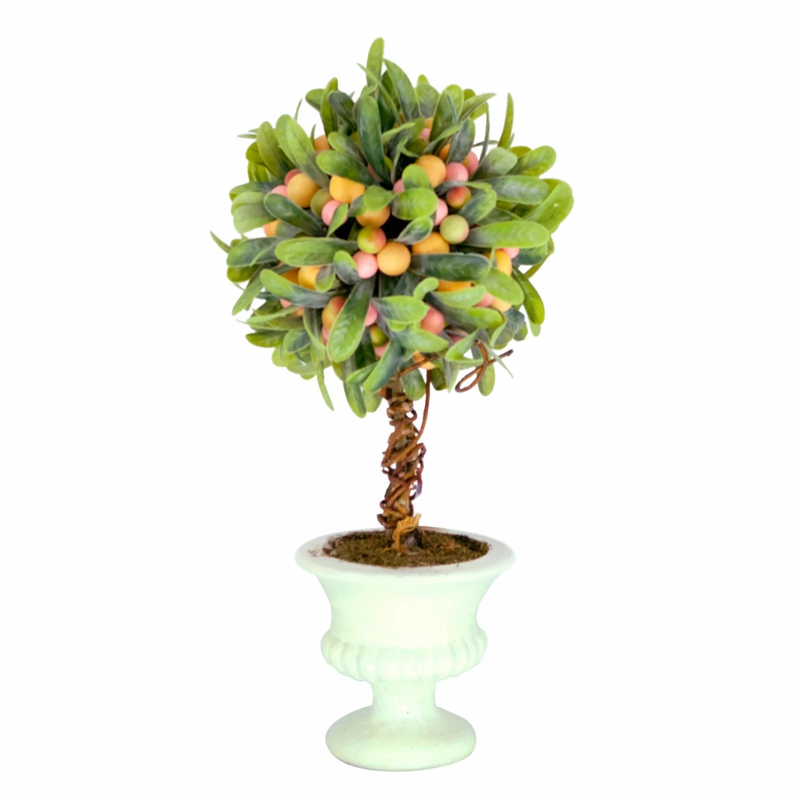 Puleo International 14 in. Artificial Mini Spring Mistletoe Tree with Berries in Potted Pulp, Multicolor