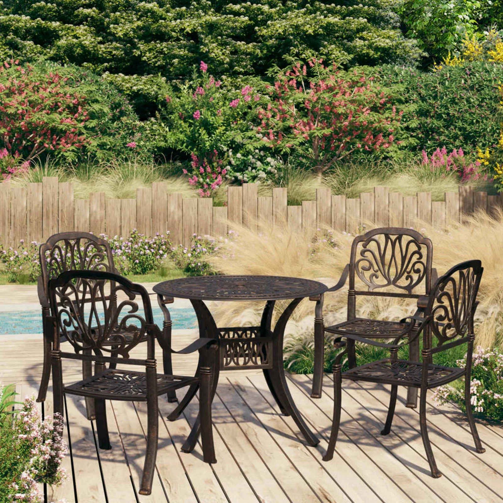 Walmeck 5 Piece Bistro Set Cast Aluminum Bronze