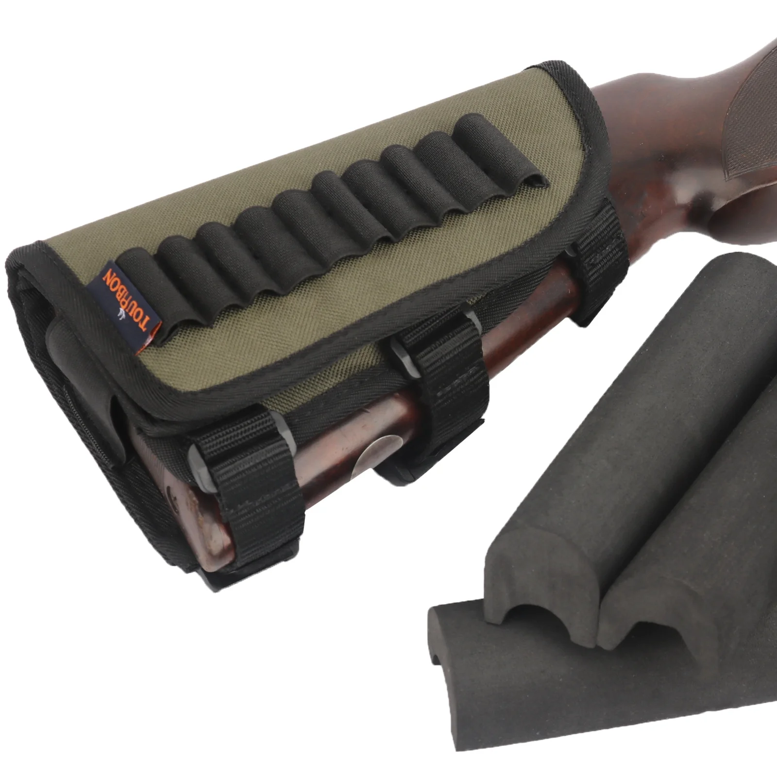 TOURBON Rifle Cheek Weld Riser Rest Comb Raiser with Ammo Holder Shooting Nylon Neoprene-Green/Black
