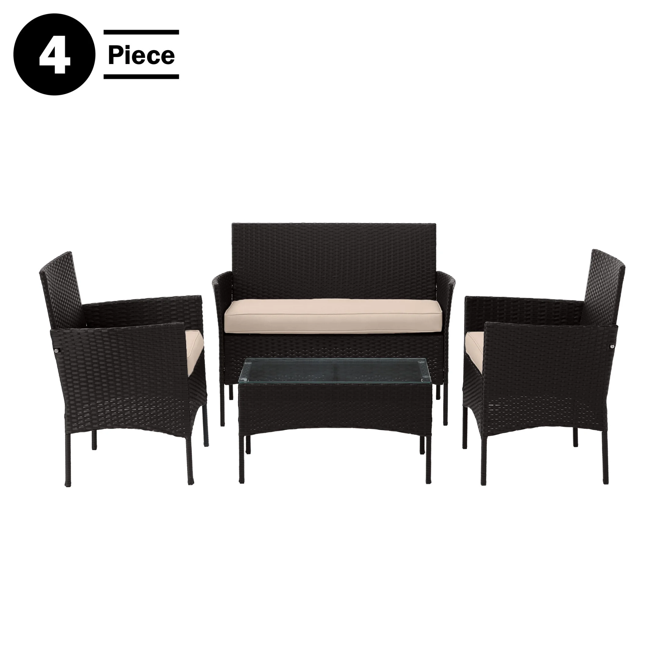 Lavish Home 4PC Patio Furniture Set with Couch, Chairs, and Table (Black)