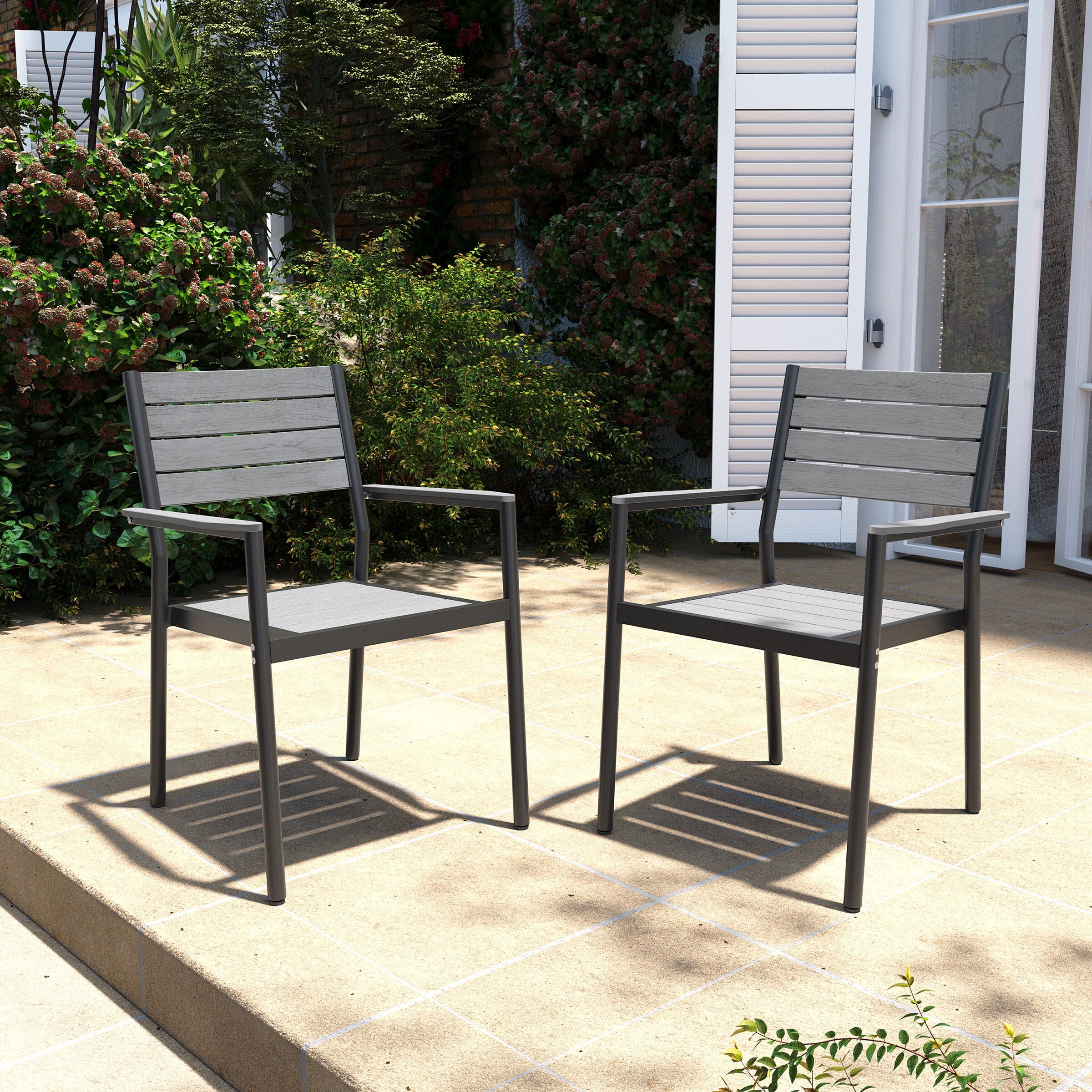 VREDHOM  Outdoor Aluminum Stackable Dining Chairs with Armrest Grey