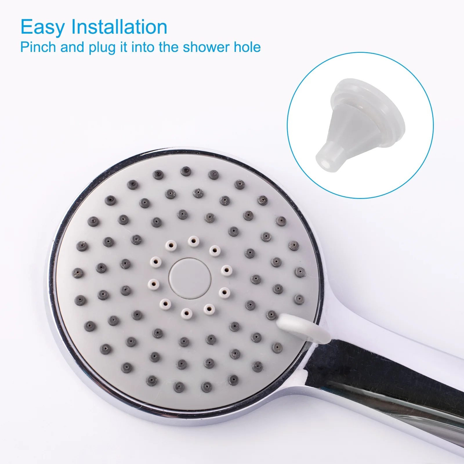 5pcs Shower Head Replacement Nozzles, Silicone Nozzle Sprinkler Spout Round Nib Fit 4mm Hole, Light Grey