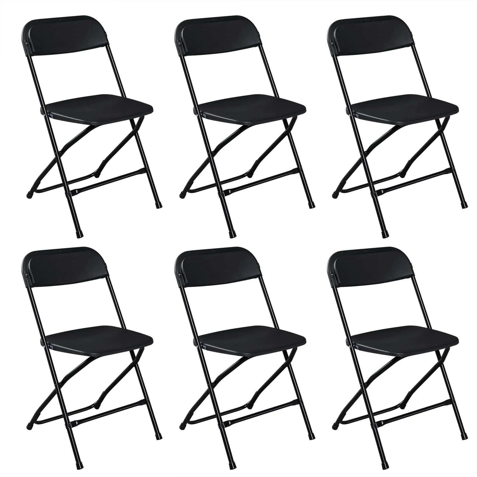 SalonMore Set of 6 Folding Chairs Heavy Duty Steel Frame Plastic Commercial Wedding Party Black