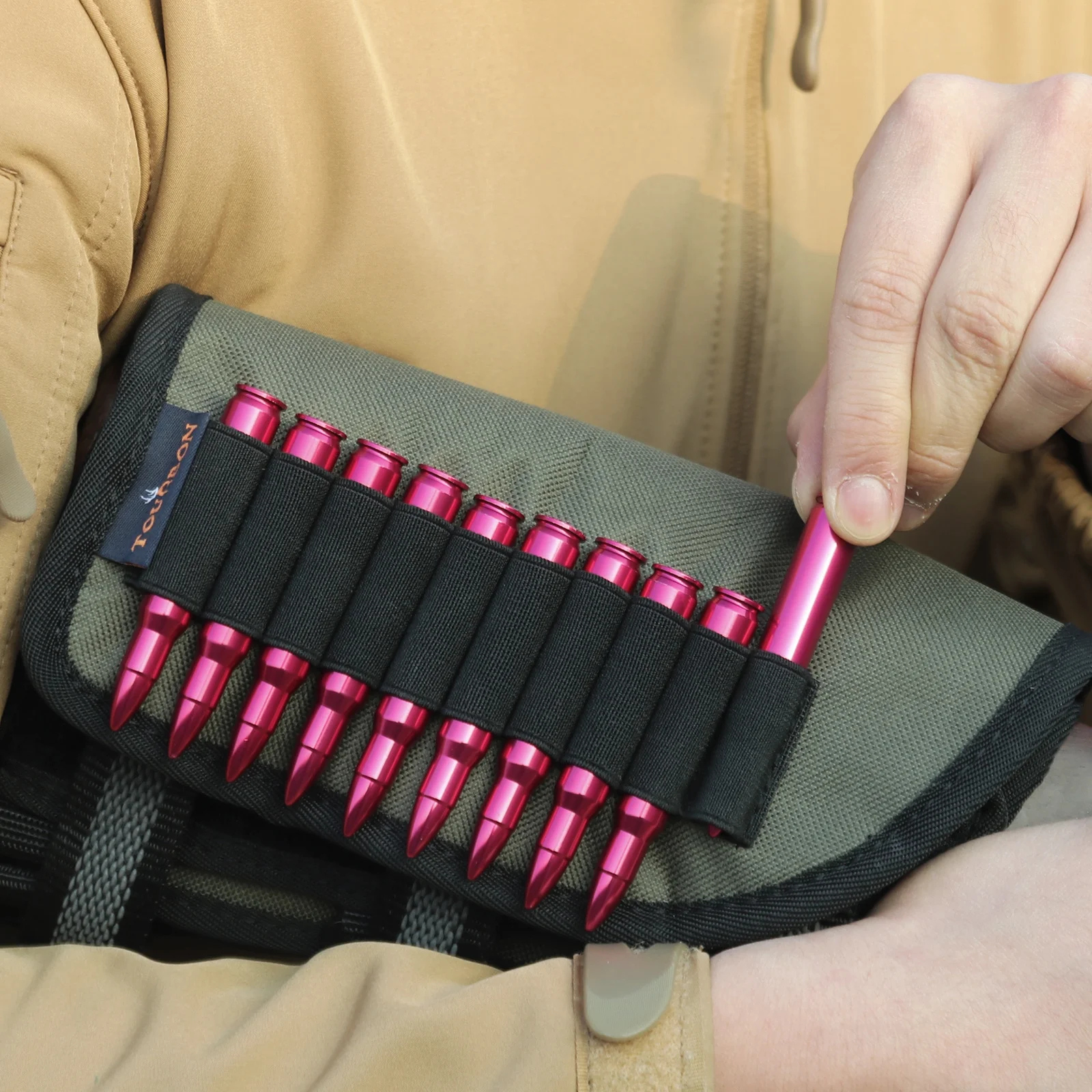 TOURBON Rifle Cheek Weld Riser Rest Comb Raiser with Ammo Holder Shooting Nylon Neoprene-Green/Black