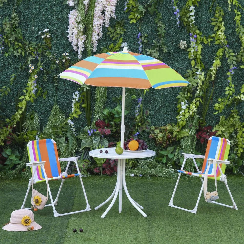DremFaryoyo and Chairs Set Color Stripes for Outdoor Garden Patio Backyard with Removable & Height Adjustable Sun Umbrella  Multi