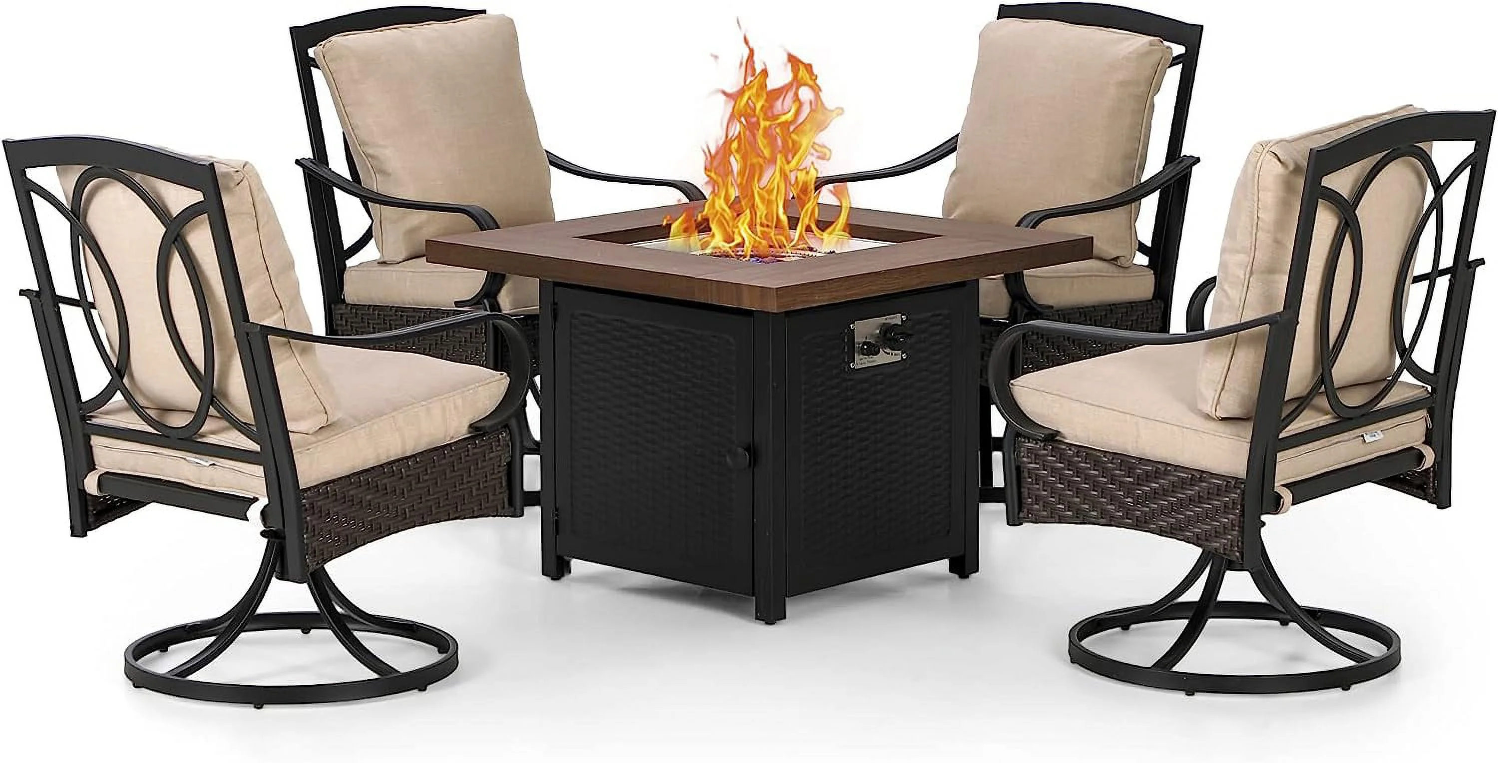 7 PCS Patio Dining Set Outdoor Table and Chair Furniture Set with 6 Metal Swivel Chairs and 1 Retangle Wood-Like Table 1.57" Umbrella Hole