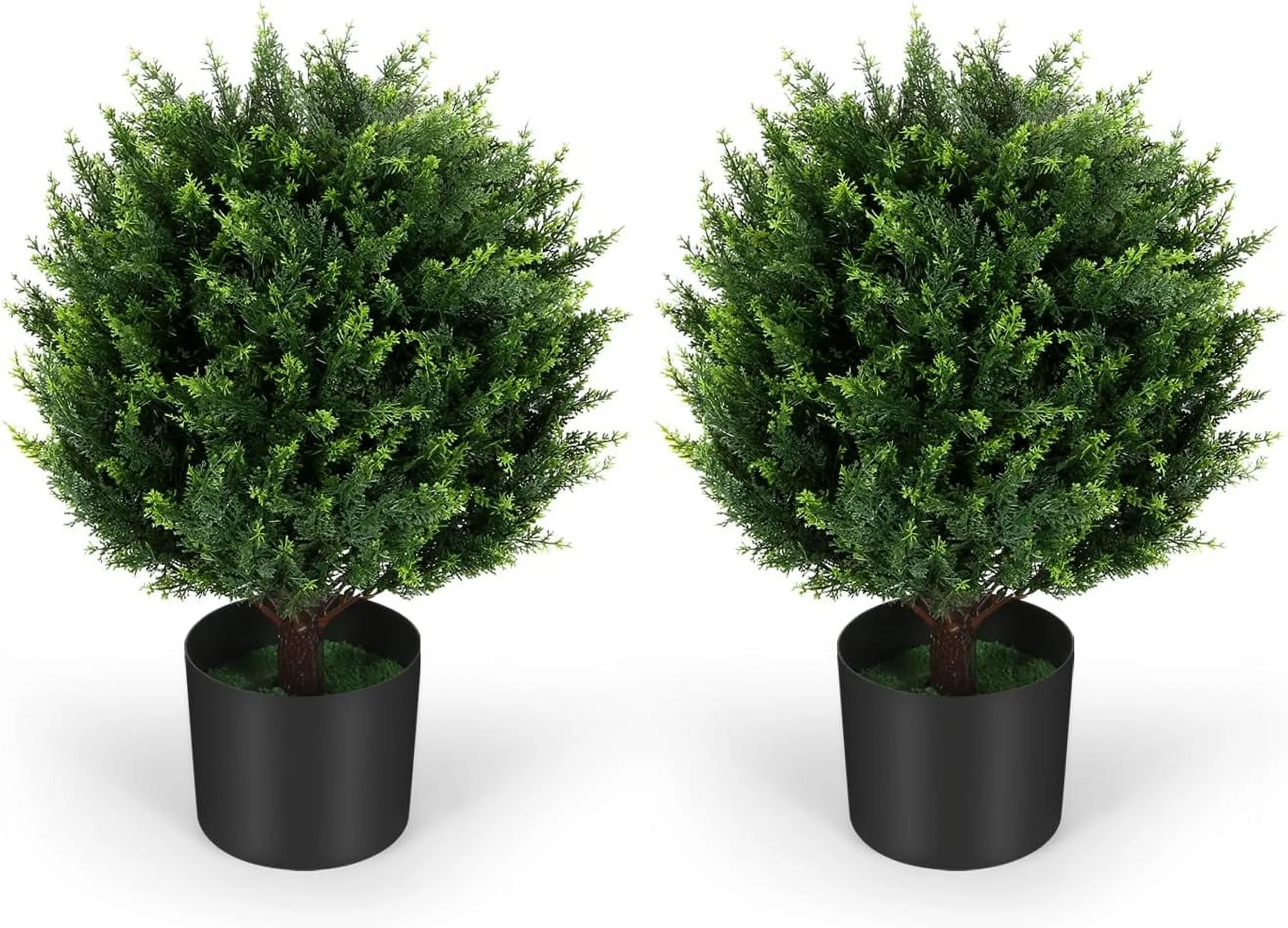 HYUN 21''T Artificial Cedar Topiary Ball Tree 2 Pack, Outdoors Artificial Shrubs Fake Plants Uv Rated Potted Plants for Outdoor, Indoor, Front Door, Office Decor.