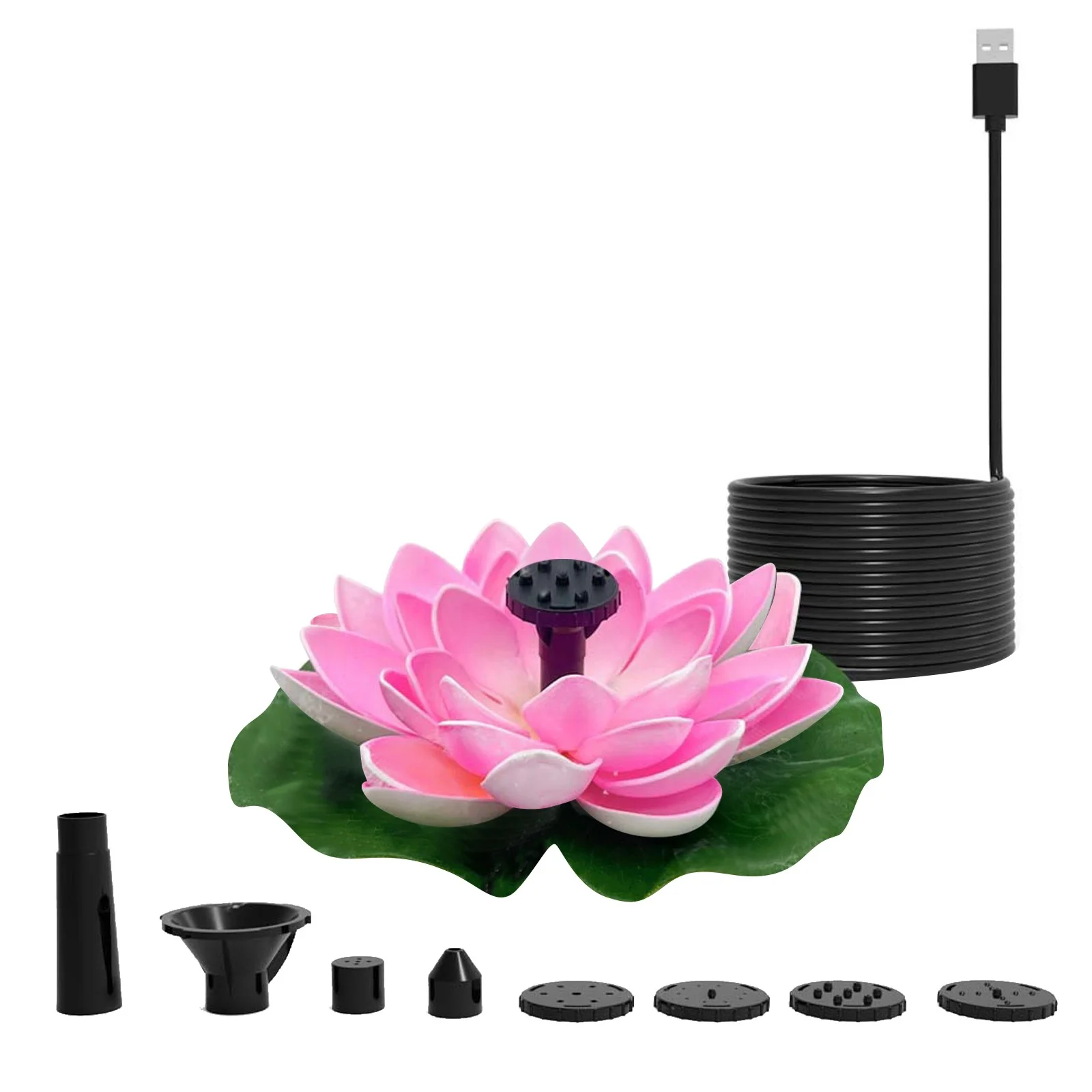 Rabbit Statue Lotuus Shaped Pond Founntain Decorative USB Floating Outdoor Water Feature Garden Pool Water Feature Flower Combination