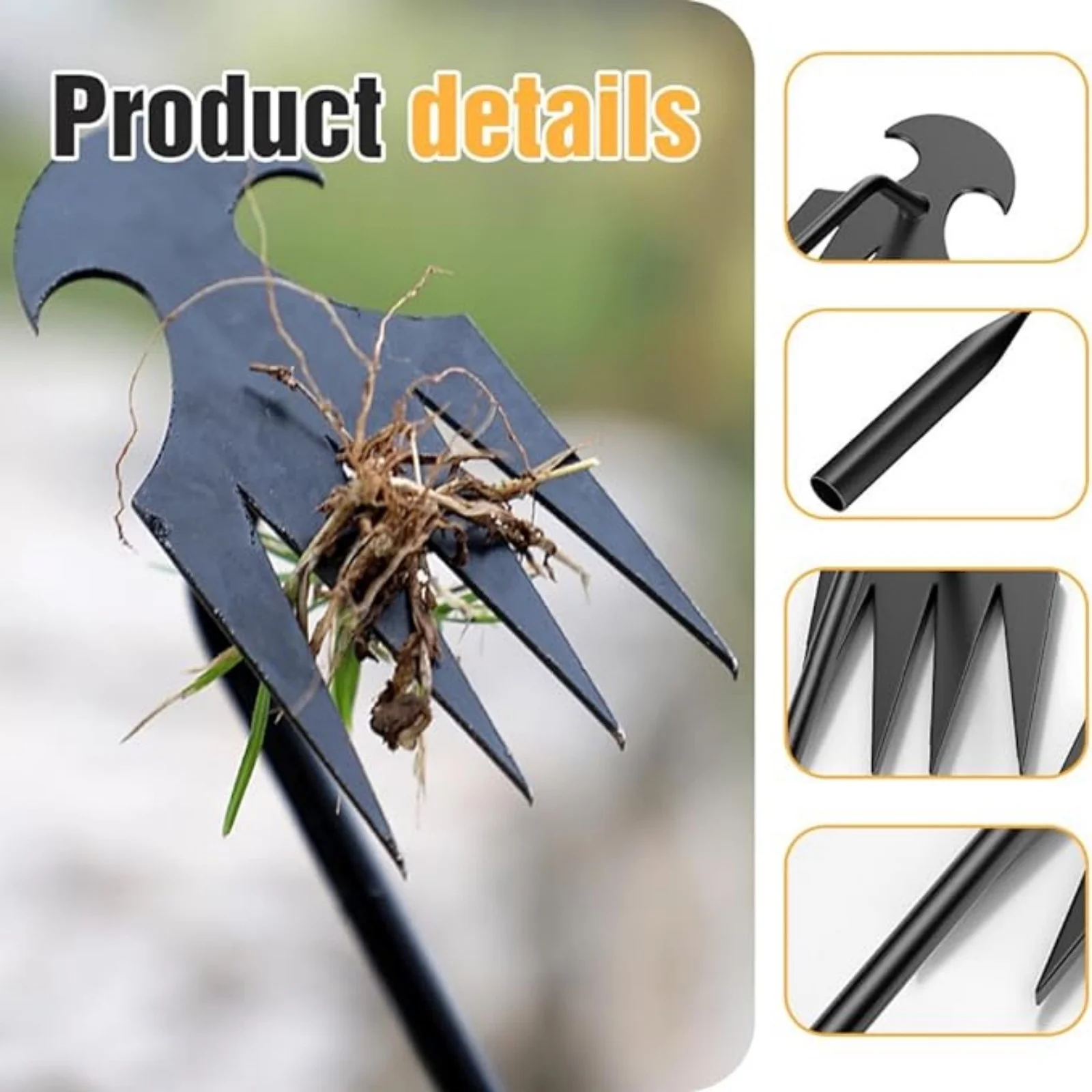 Weeding Artifact Uprooting Weeding Tool, Weed Puller Tool Garden Weed Pulling Tool 4 Teeth Manganese Steel, Garden Hand Weeder Tool with Handle Multifunctional Weeders Tool