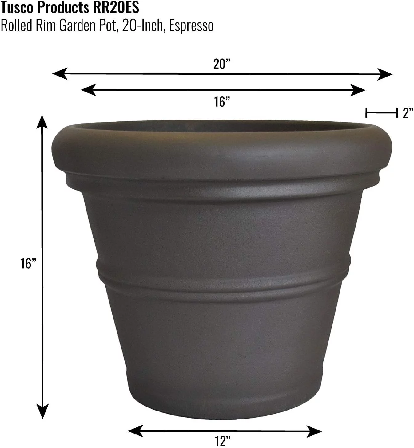 RR20ES Classic Rolled Rim Garden Planter, 20