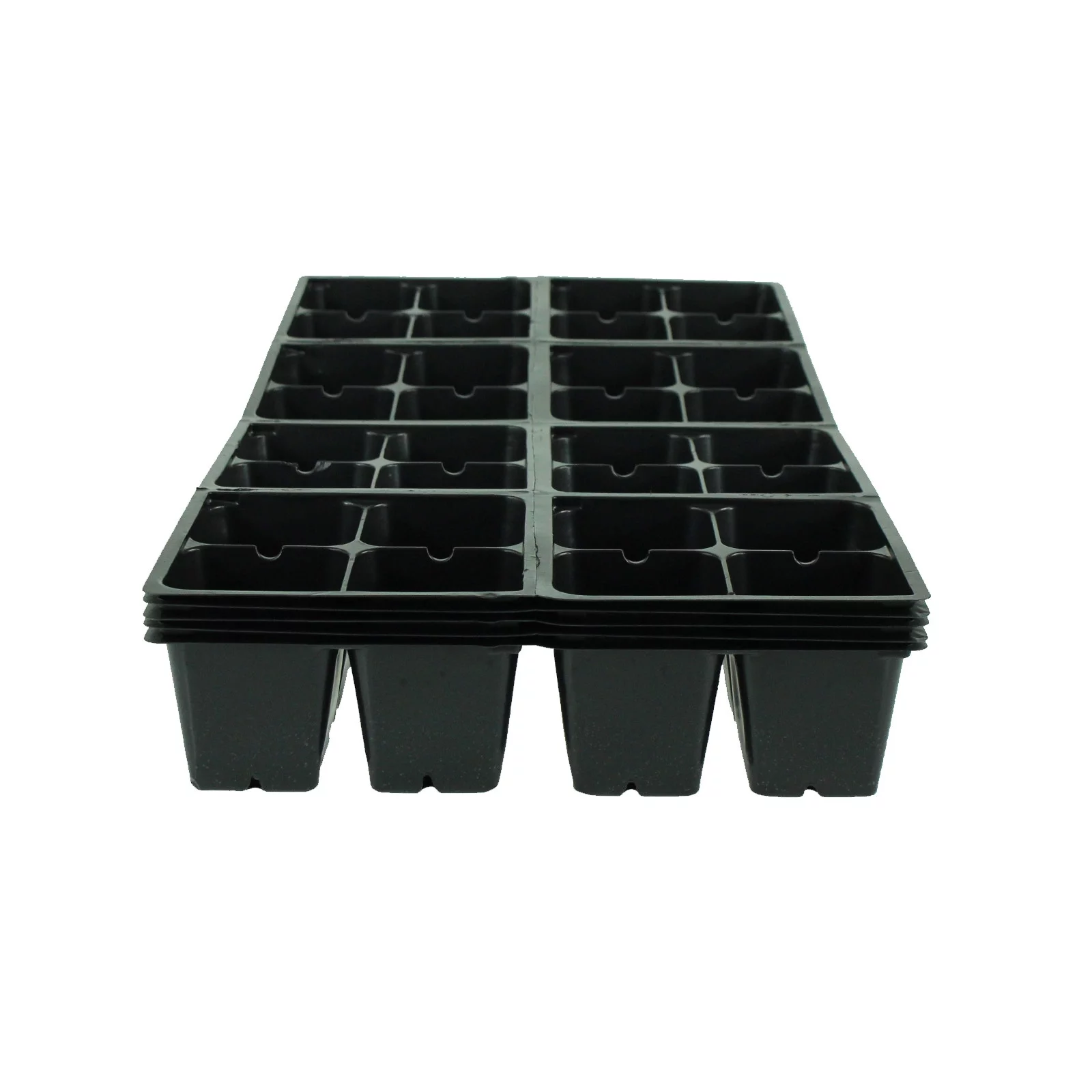 Black Plastic Garden Tray Inserts - 10 Sheets of 32 Planting Pot Cells Each - 2x2 Nested x8 Configuration - Perforated - Nursery, Greenhouse, Gardening