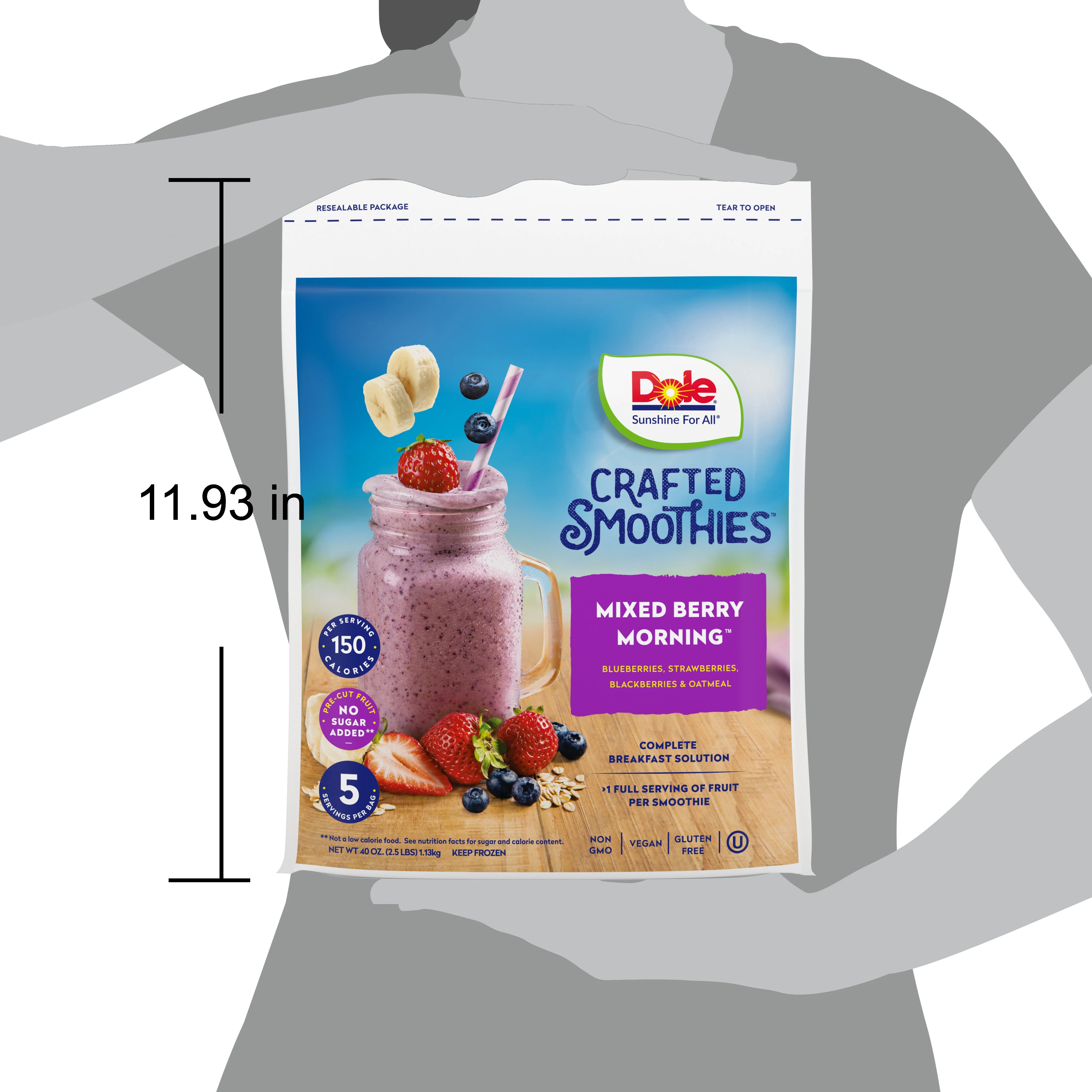 Dole Crafted Smoothie Blends Frozen Mixed Berry Oatmeal Blend, 40 oz
