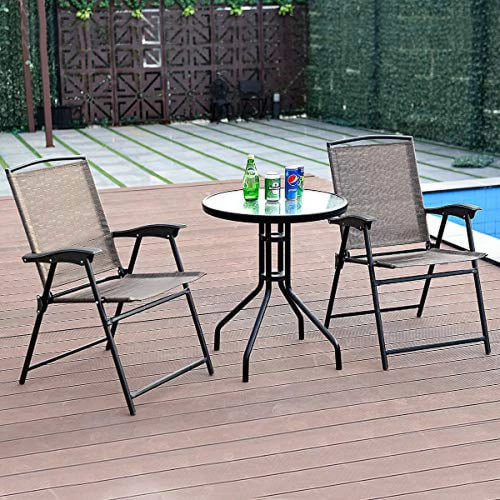 DORTALA 3PCS Bistro Set, Patio Conversation Set w/2 Folding Chairs, Indoor & Outdoor Dining Furniture Set w/Round Table forPoolside