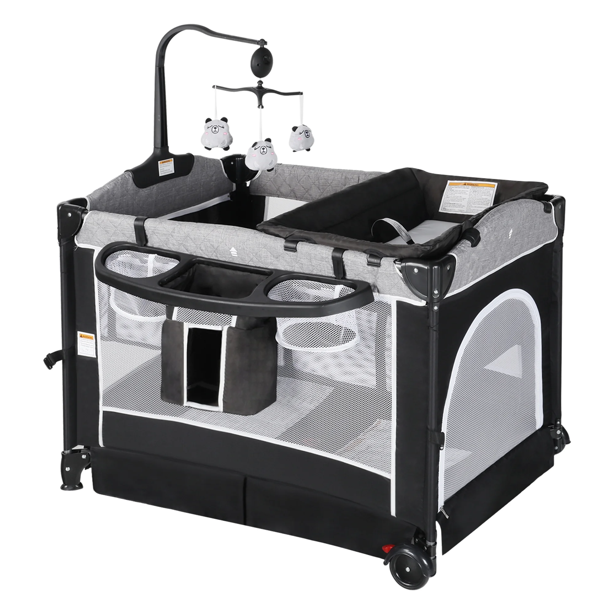 AILEEKISS Unisex Nursery Center, 4 in 1 Foldable Baby Playard with Bassinet & Changing Table for Newborn