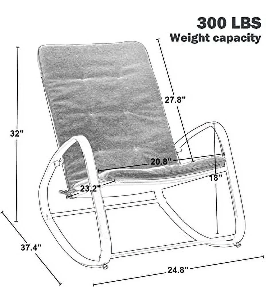 GREEN PARTY Patio Rocking Chair, Steel Porch Rocker Chairs with Removable Cushion for Both Indoor and Outdoor, Blue (Up to 300 Lbs)