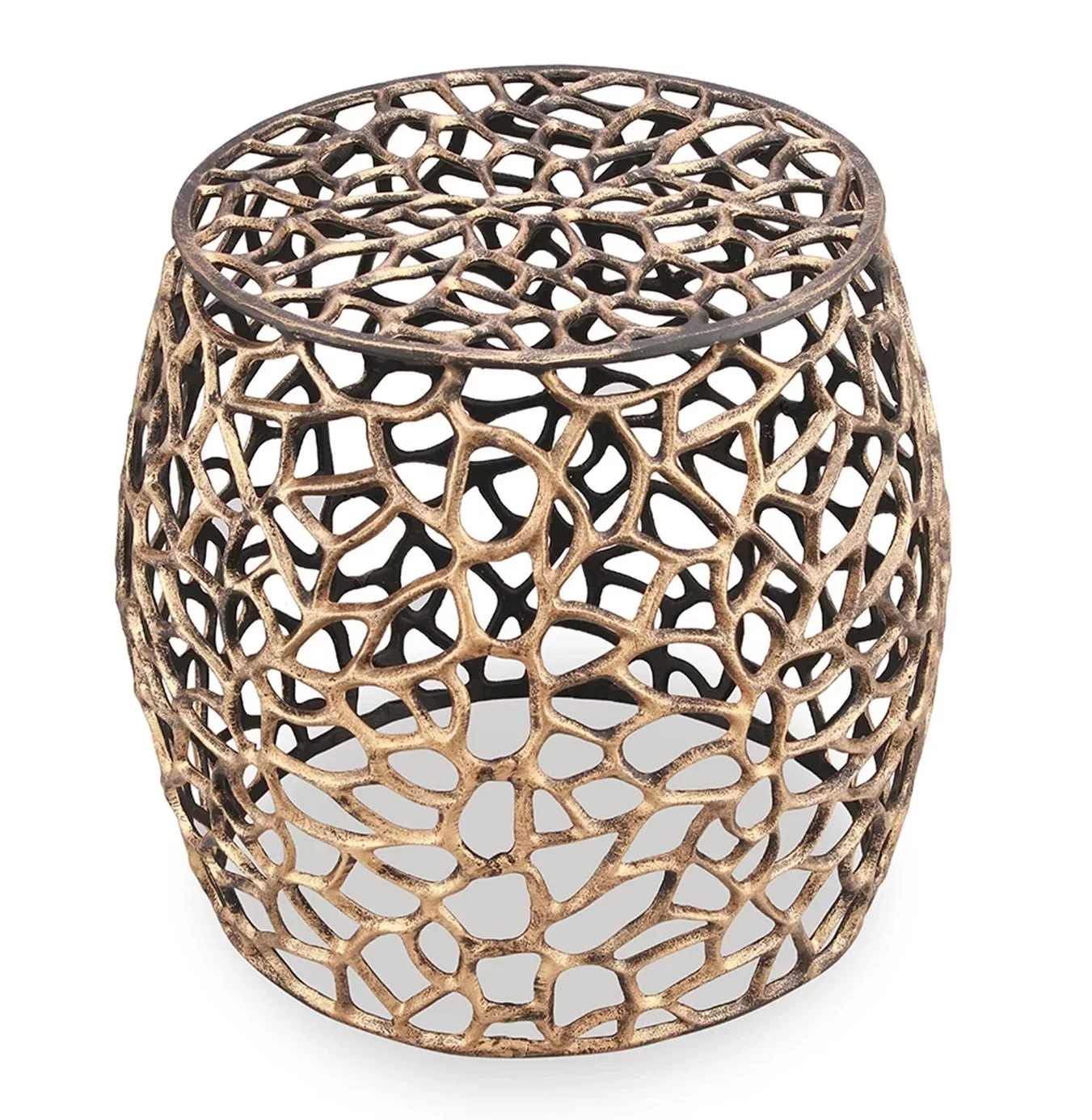 Branch and Lattice Pattern Antique Bronze Metal Garden Stool