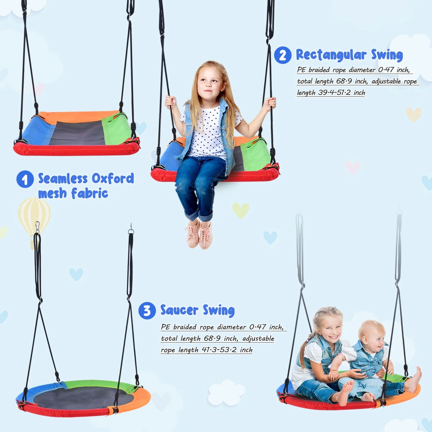 Ideal for Backyard Fun and Adventure - Perfect Multifunctional Outdoor Toddler Swing Set with Steel Frame  Playground Swing Sets for Kids featuring Climbing Ladder  Saucer Swing  Monkey B