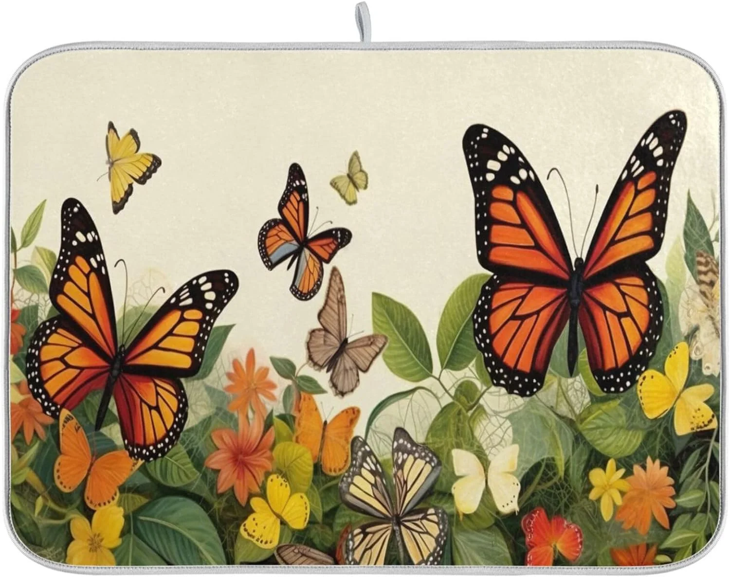 FREEAMG Flying Butterflies Dish Drying Mats Tableware Absorption Water Mat Home Decor Drying Pad for Kitchen Countertop, 16 X 18 Inch