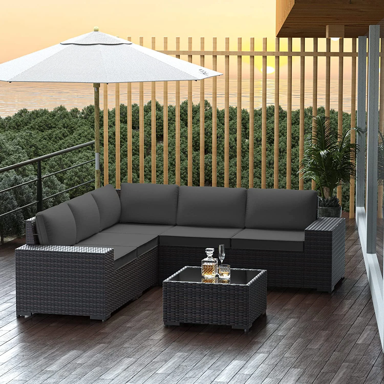 Outdoor Patio Furniture Set  12 Pieces Outdoor Furniture All Weather Patio Sectional Sofa PE Wicker Modular Conversation Sets with Coffee Table 10 Chairs & Seat Clips(Dark Blue)