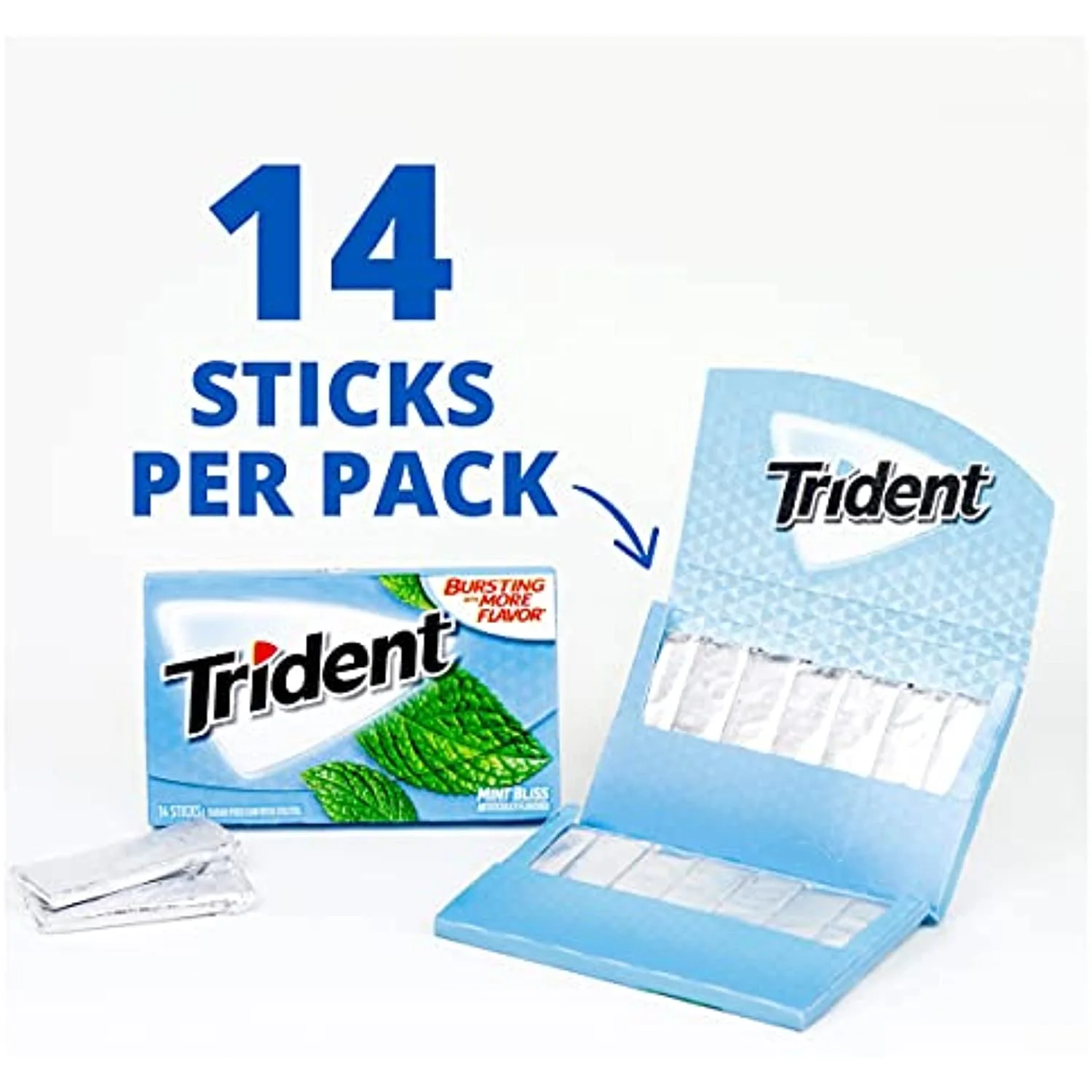 Trident Mint Bliss Sugar Free Gum, 12 Packs Of 14 Pieces (168 Pieces)